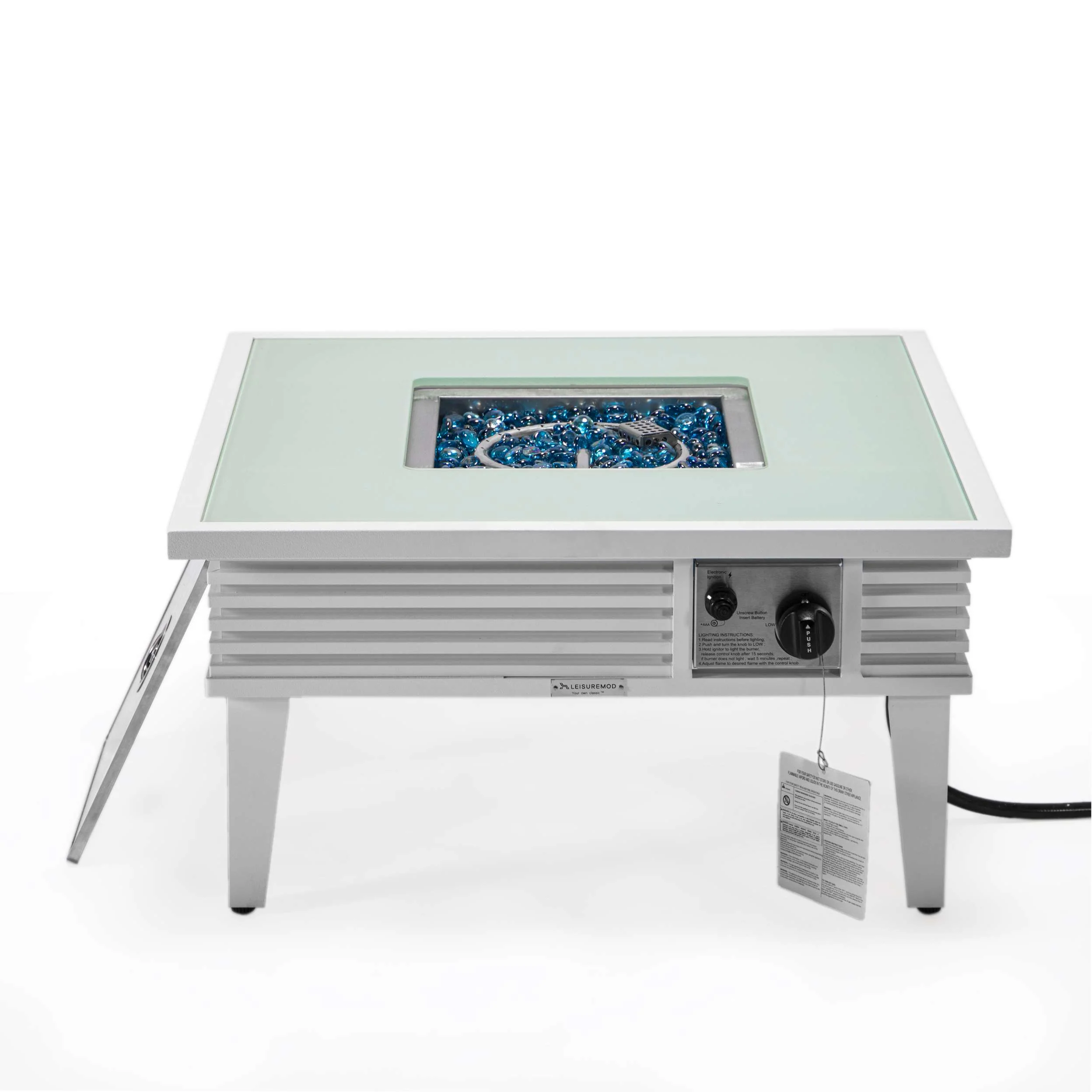 Leisuremod Walbrooke Outdoor Patio Aluminum Square Slats Design Fire Pit Side Table - Image 51