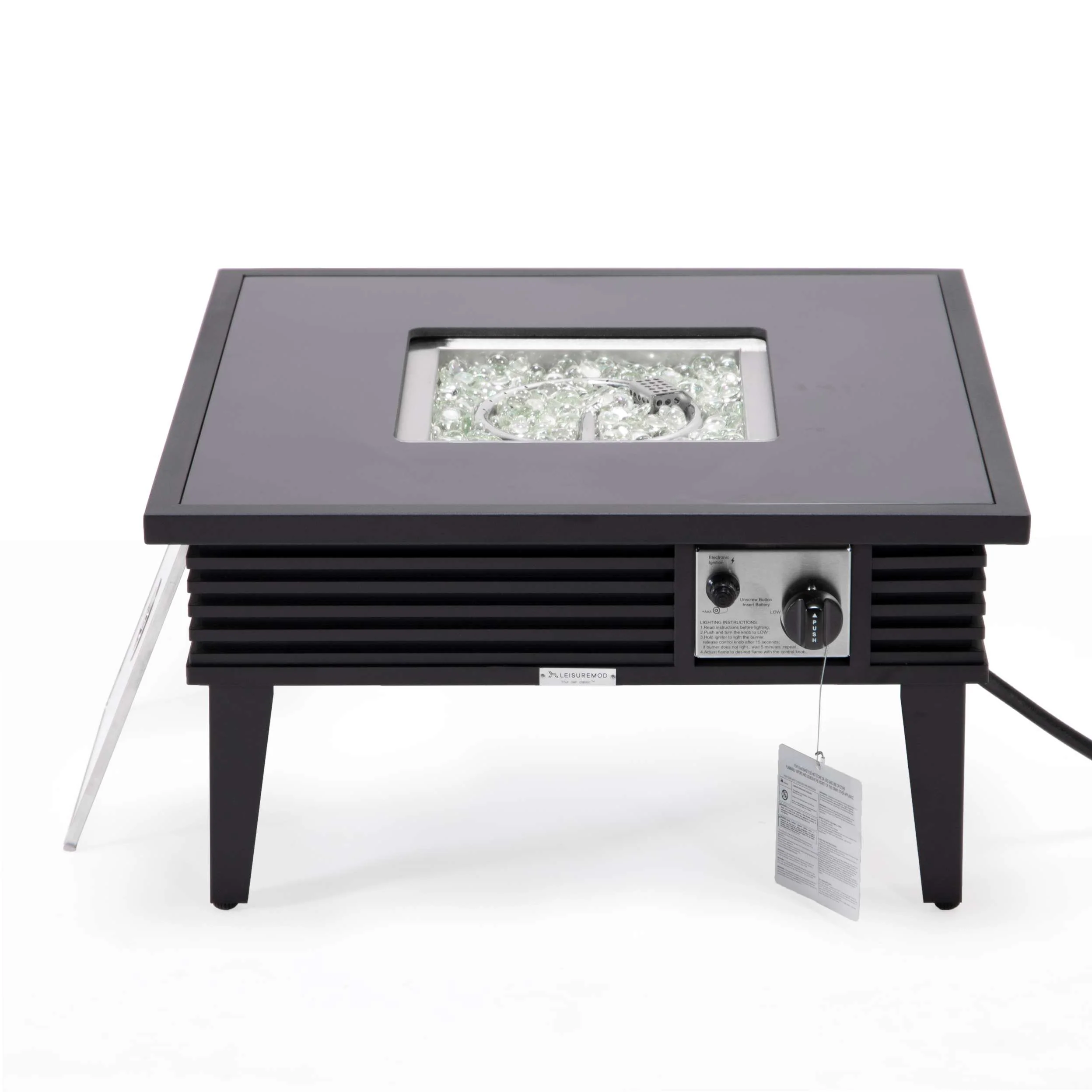 Leisuremod Walbrooke Outdoor Patio Aluminum Square Slats Design Fire Pit Side Table - Image 9
