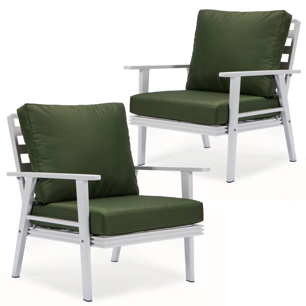 LeisureMod Walbrooke Outdoor Patio White Aluminum Armchairs With Cushions Set Of 2 - Image 10