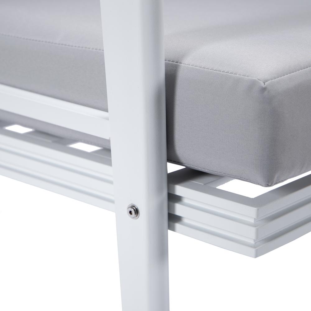 LeisureMod Walbrooke Outdoor Patio White Aluminum Armchairs With Cushions Set Of 2 - Image 15