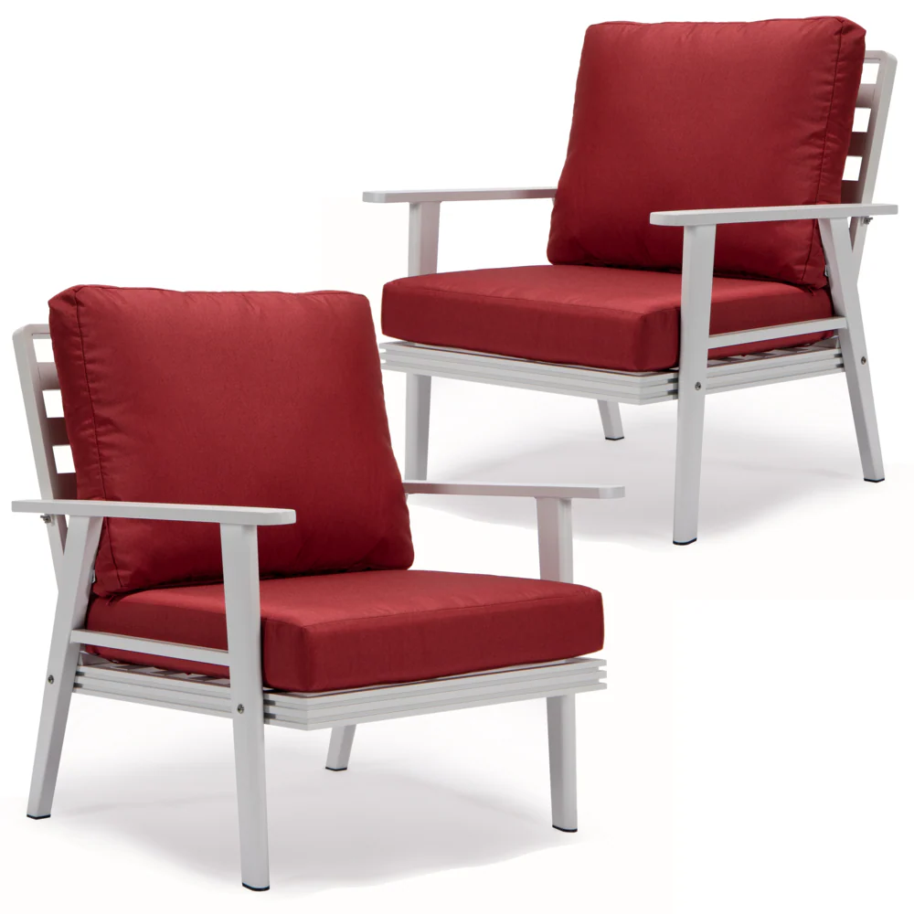 LeisureMod Walbrooke Outdoor Patio White Aluminum Armchairs With Cushions Set Of 2 - Image 21