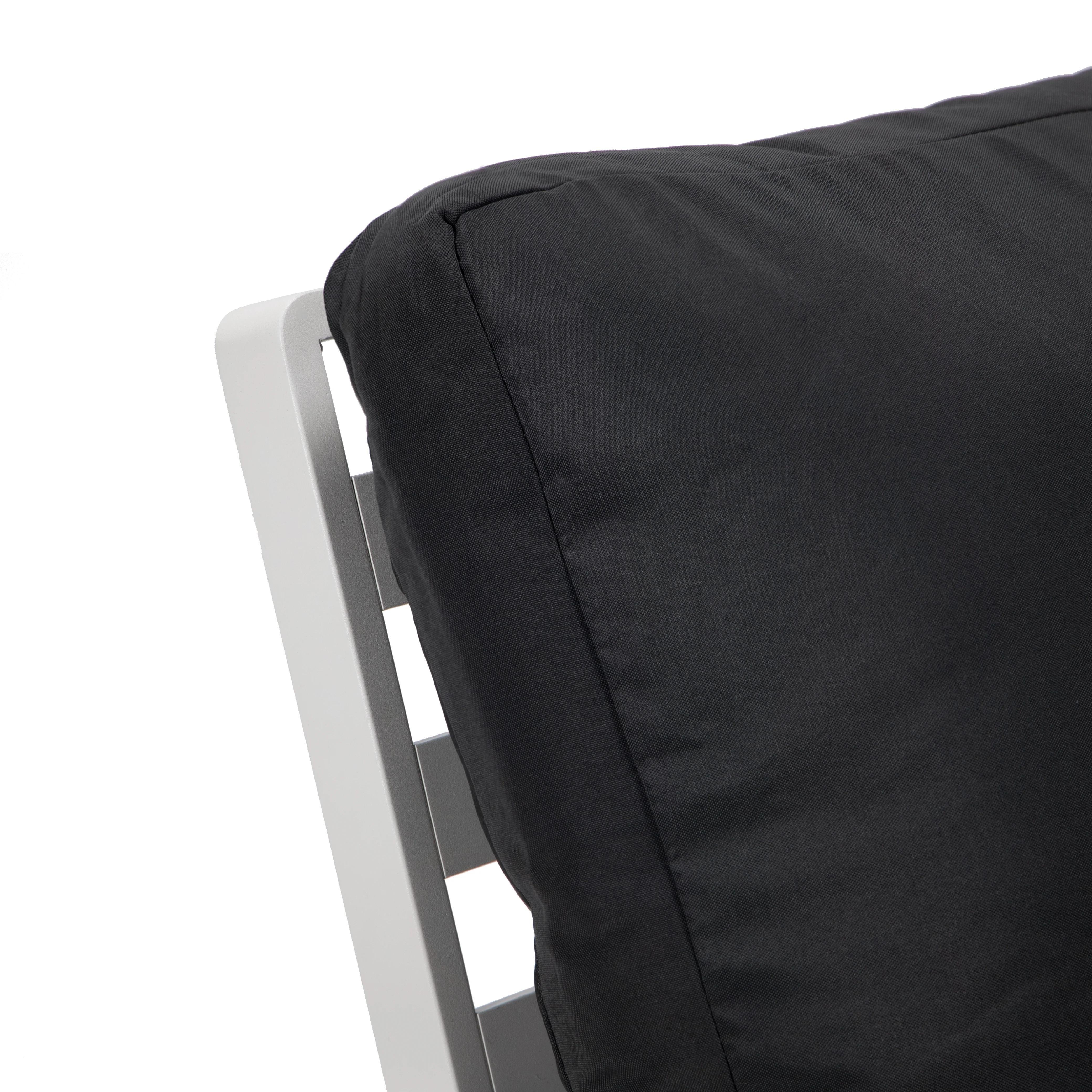 LeisureMod Walbrooke Outdoor Patio White Aluminum Armchairs With Cushions Set Of 2 - Image 4