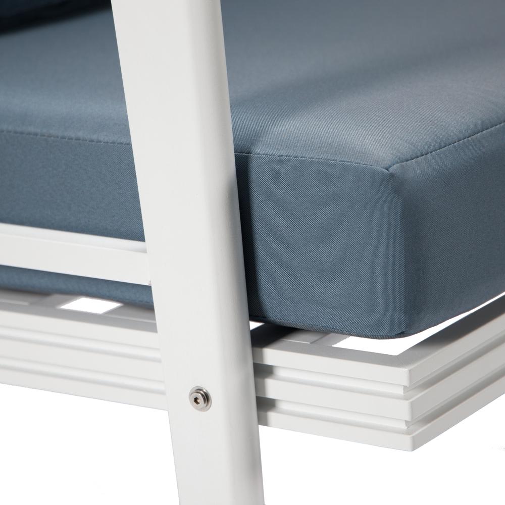 LeisureMod Walbrooke Outdoor Patio White Aluminum Armchairs With Cushions Set Of 2 - Image 8