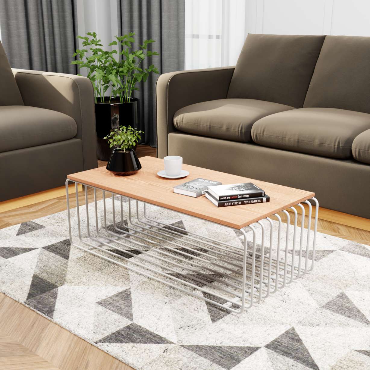 LeisureMod Walden Rectangular Coffee Table with Ash Veneer Top and Powder Coated Steel Frame - Image 11