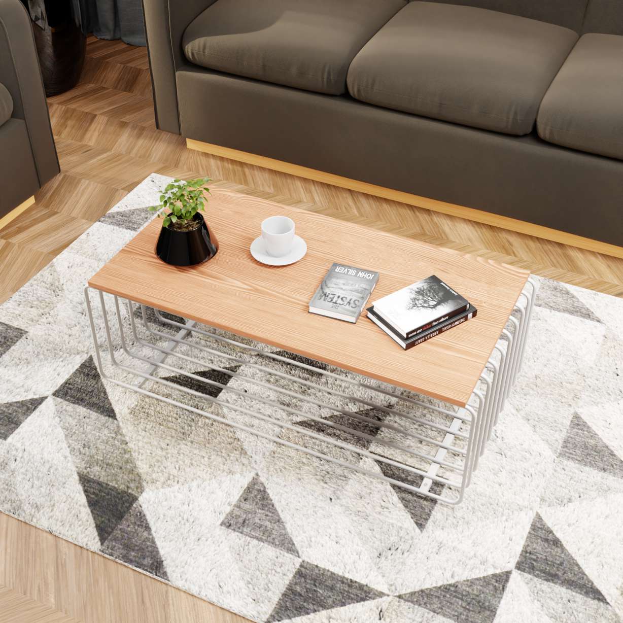 LeisureMod Walden Rectangular Coffee Table with Ash Veneer Top and Powder Coated Steel Frame - Image 12