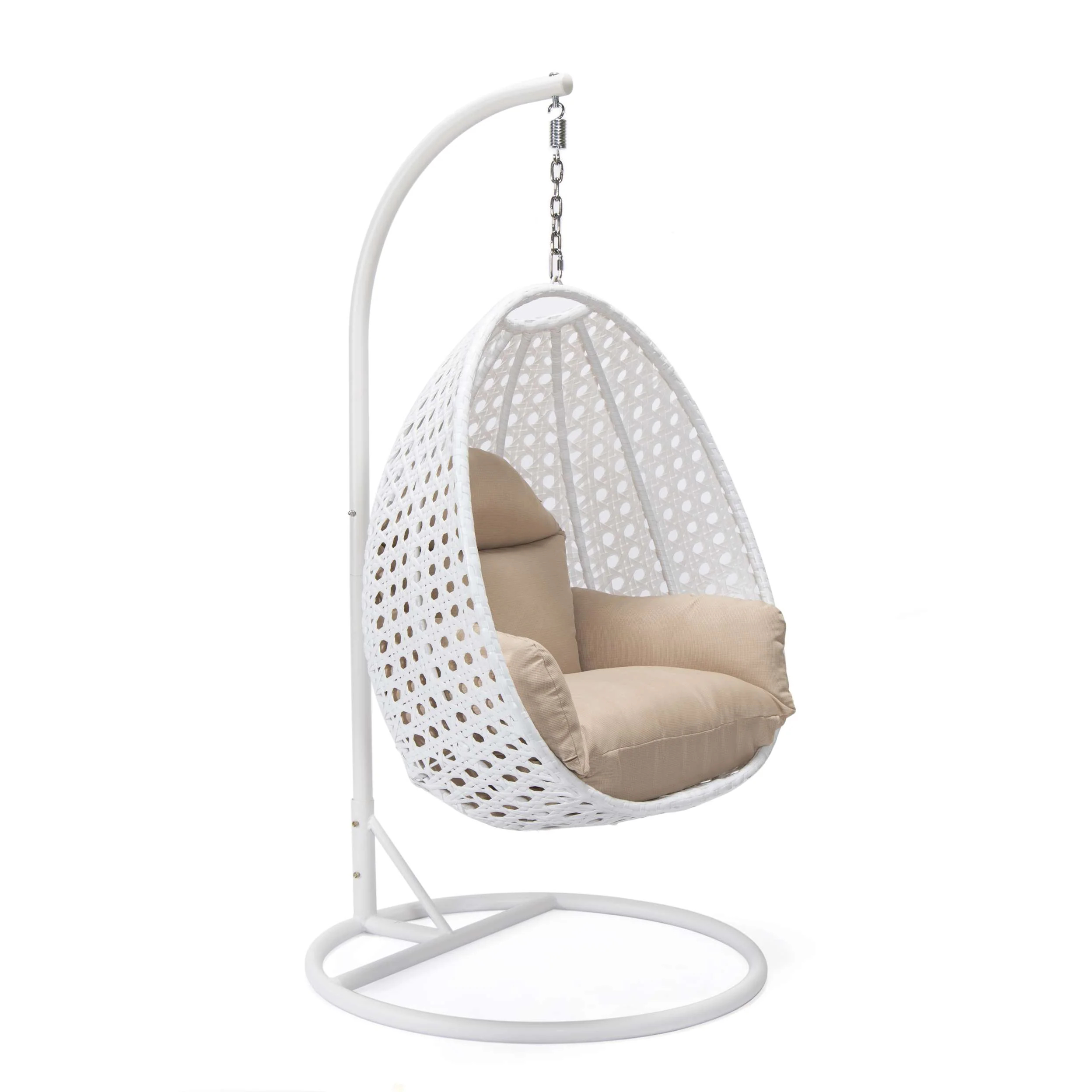 LeisureMod White Wicker Hanging Egg Swing Chair - Image 10