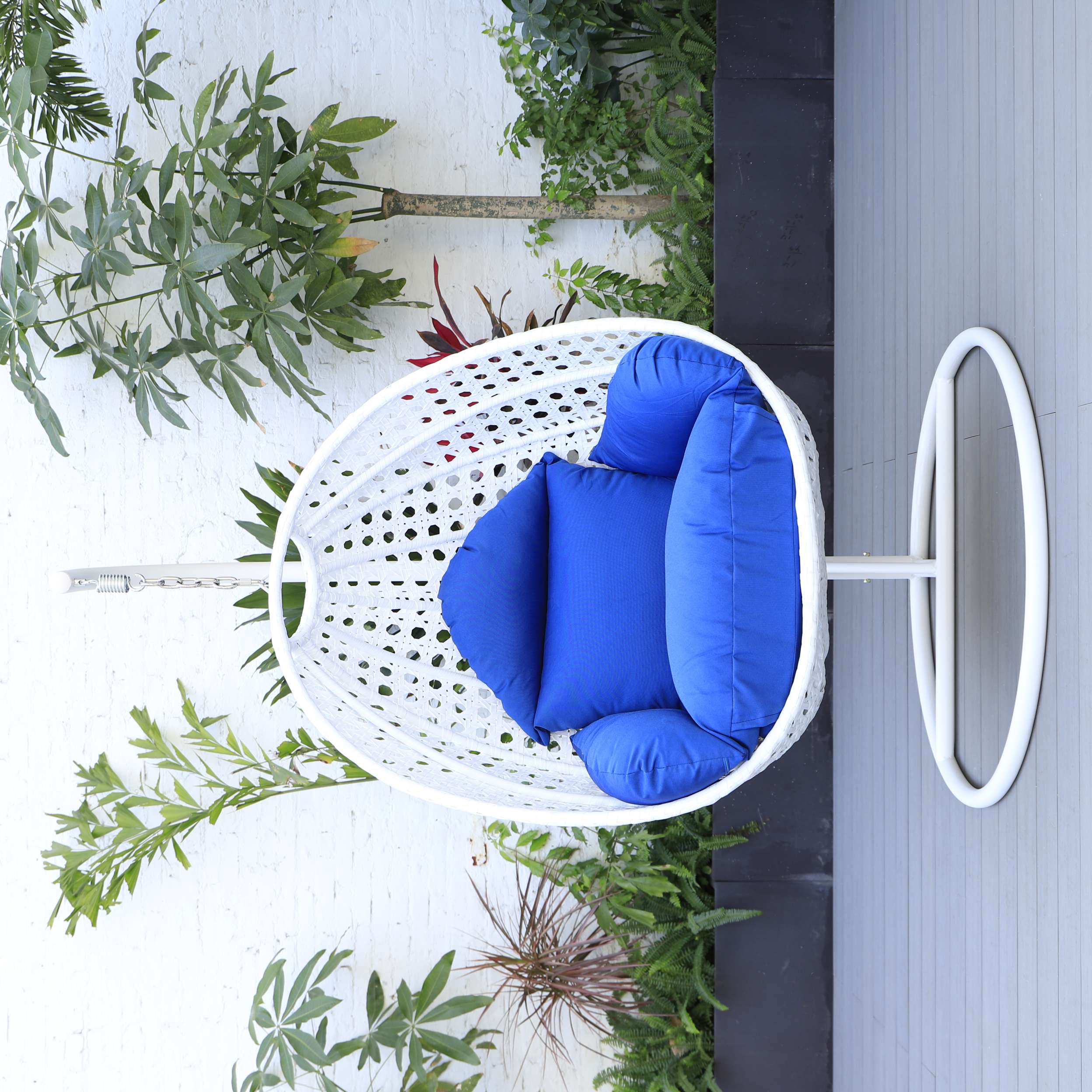 LeisureMod White Wicker Hanging Egg Swing Chair - Image 12