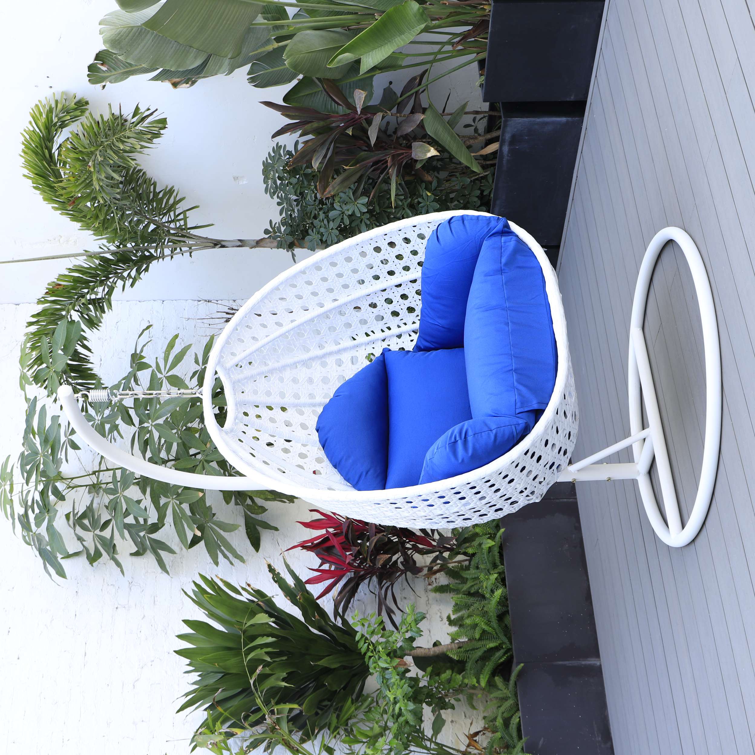 LeisureMod White Wicker Hanging Egg Swing Chair - Image 13
