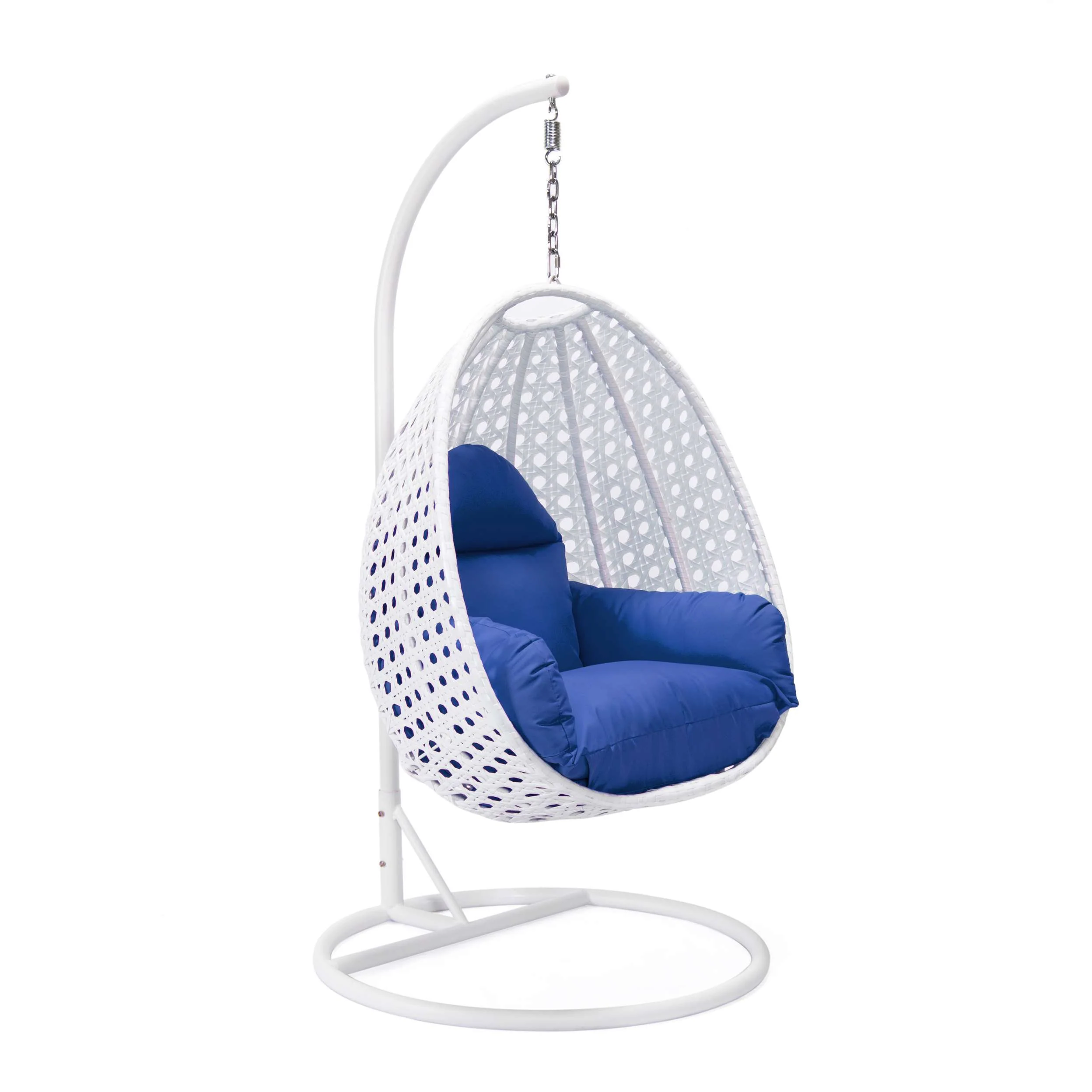 LeisureMod White Wicker Hanging Egg Swing Chair - Image 14