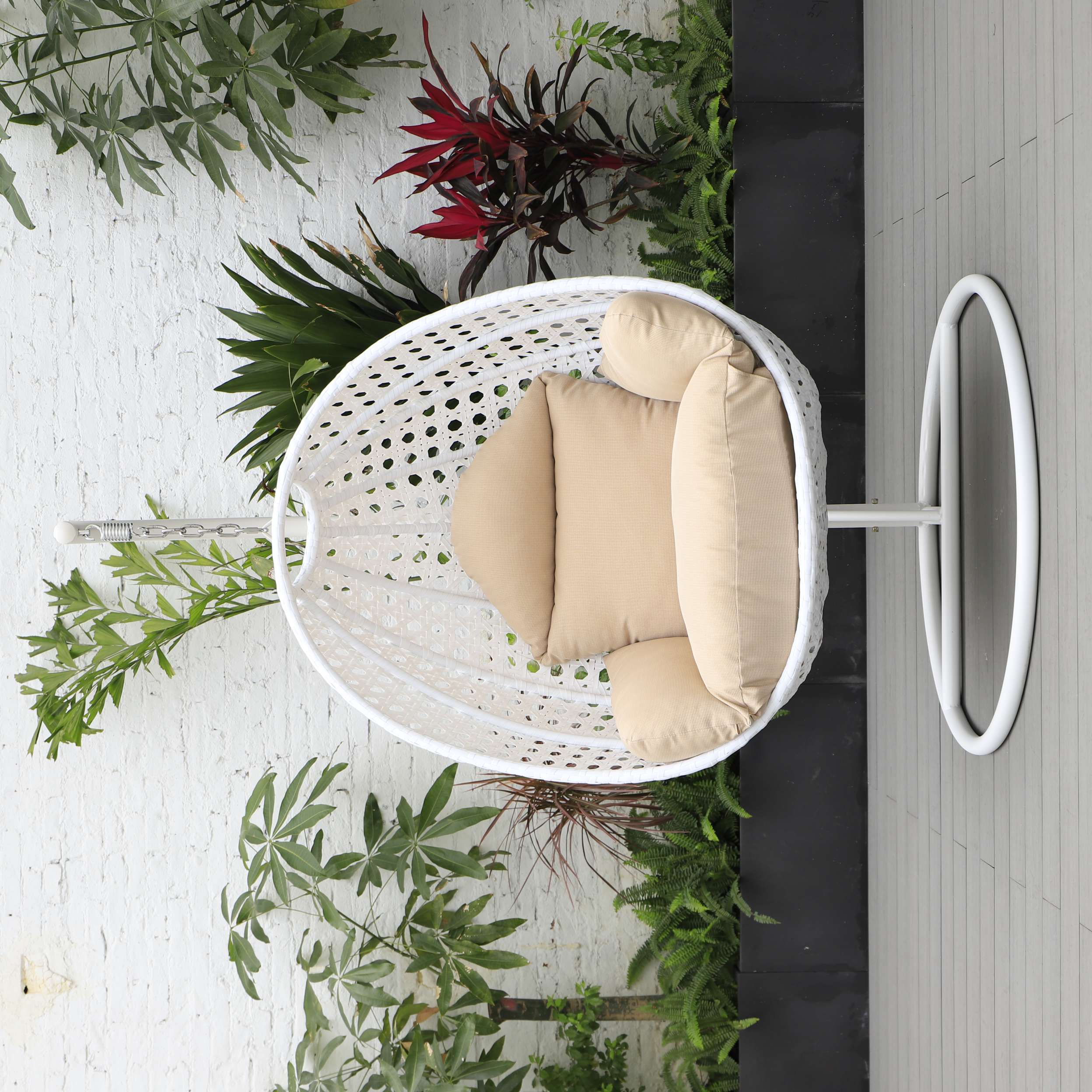 LeisureMod White Wicker Hanging Egg Swing Chair - Image 2
