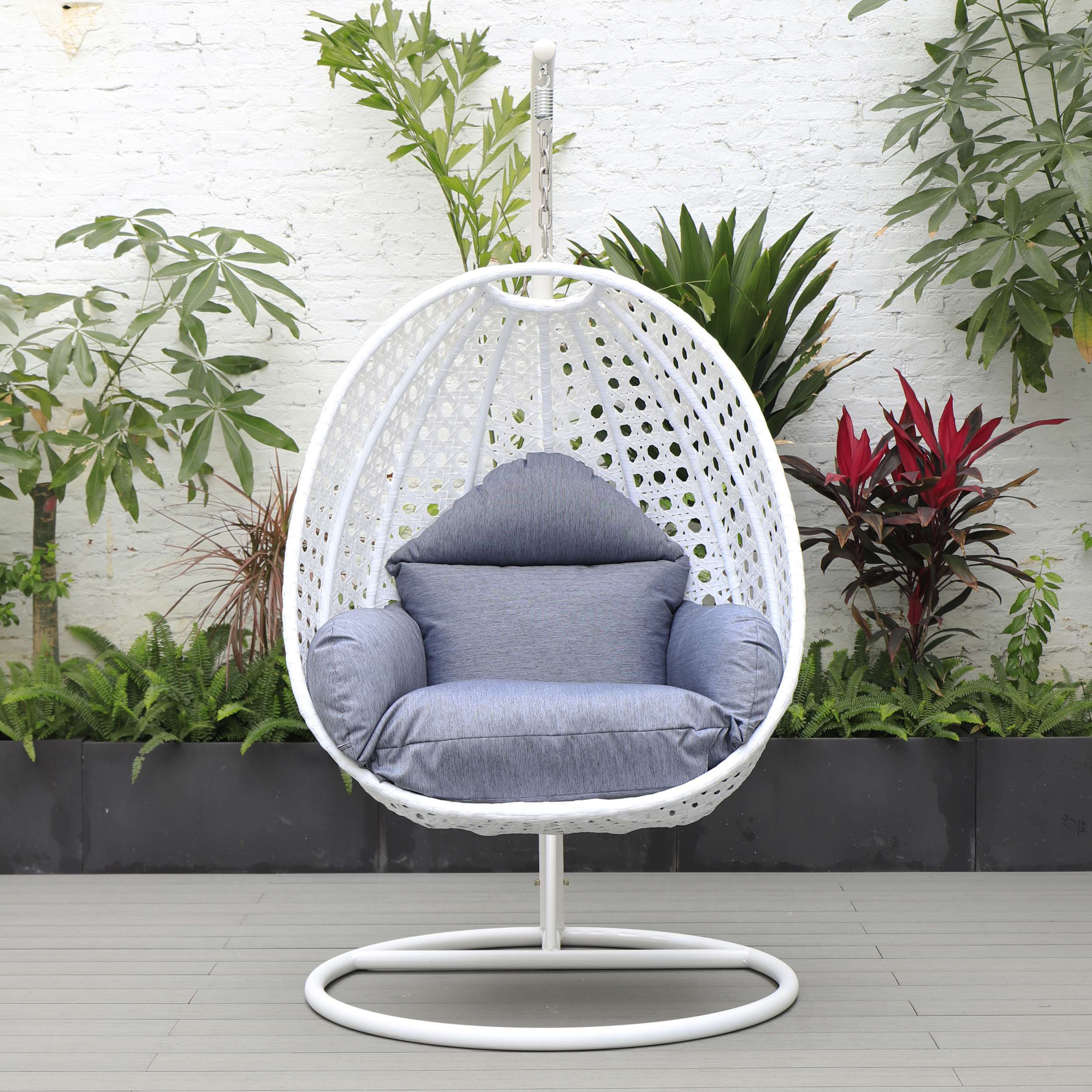 LeisureMod White Wicker Hanging Egg Swing Chair - Image 26