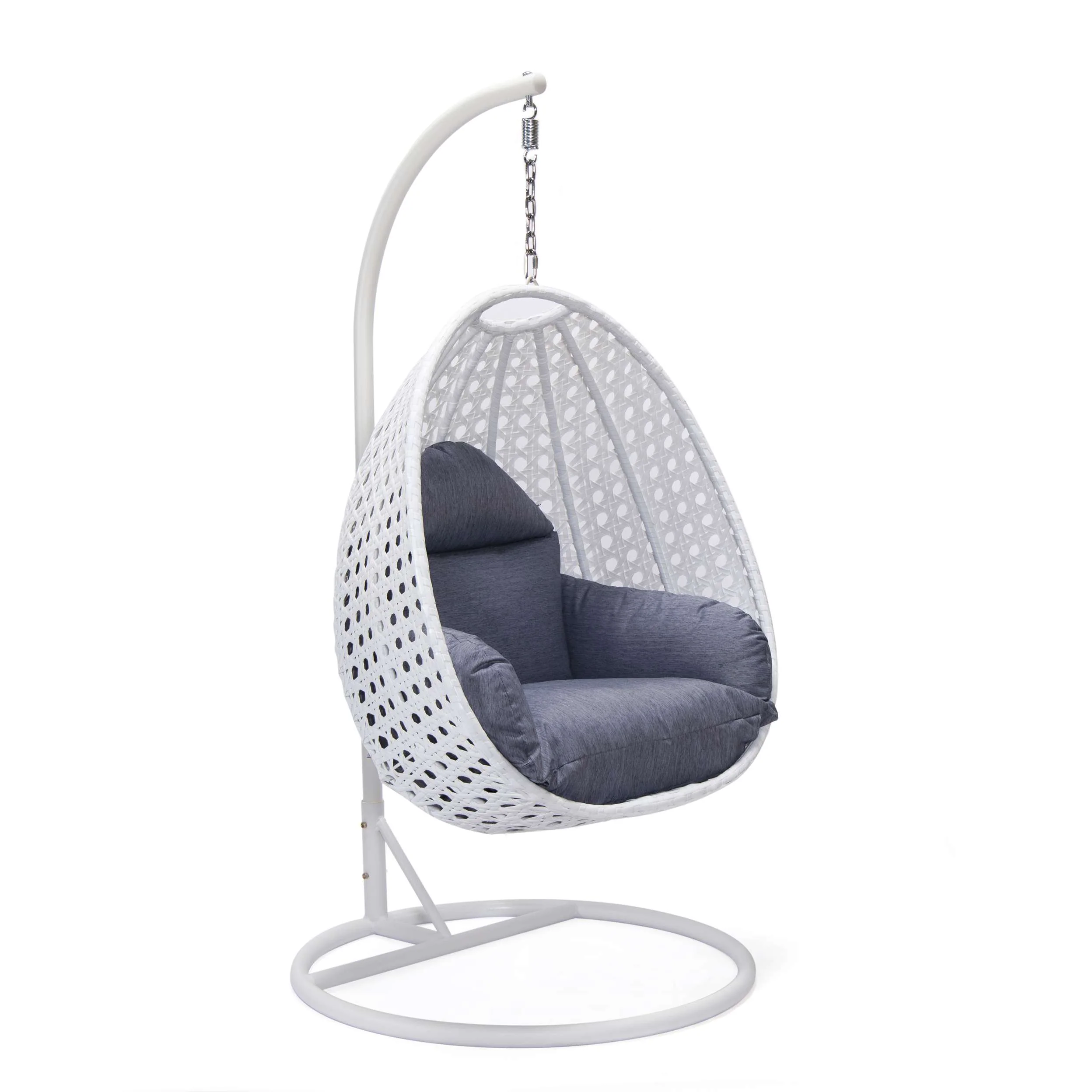 LeisureMod White Wicker Hanging Egg Swing Chair - Image 29