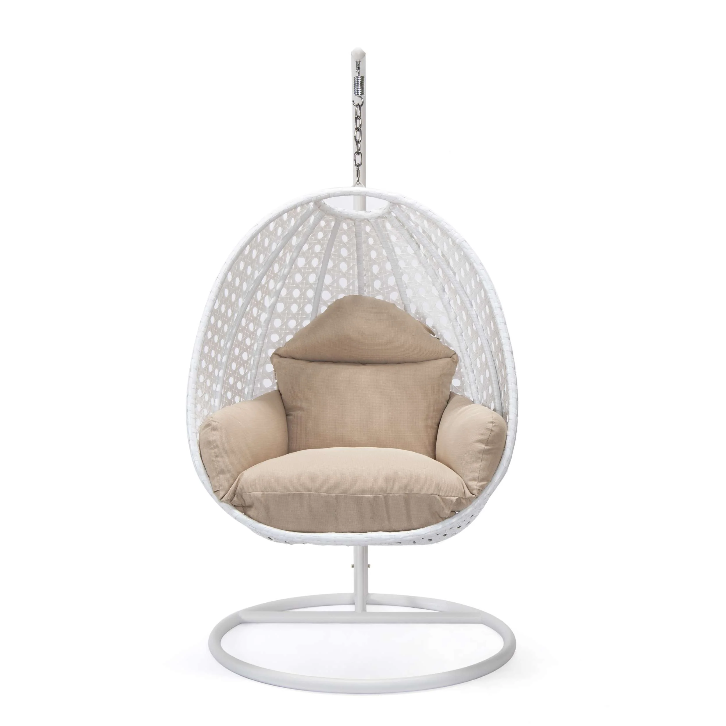 LeisureMod White Wicker Hanging Egg Swing Chair - Image 3
