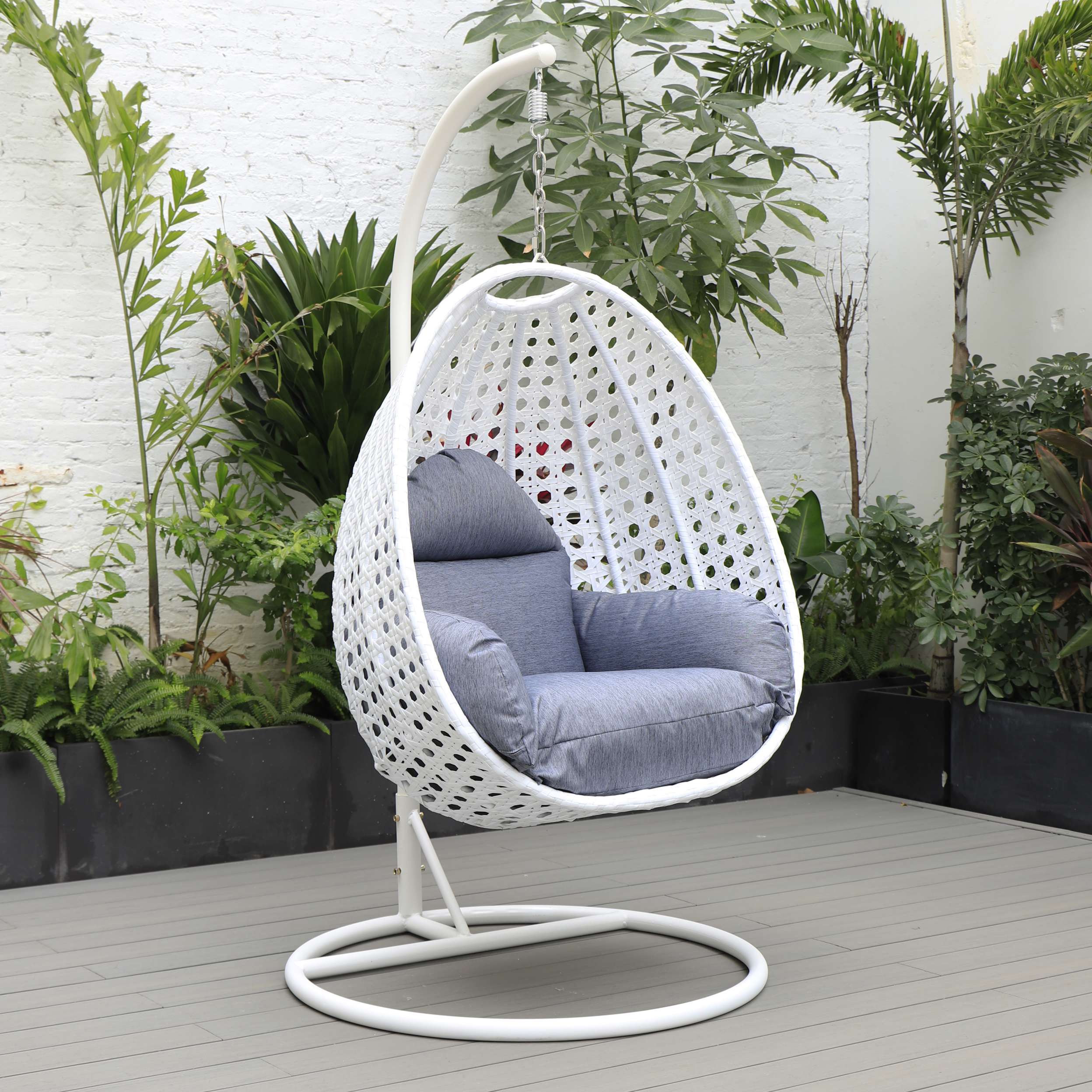 LeisureMod White Wicker Hanging Egg Swing Chair - Image 30