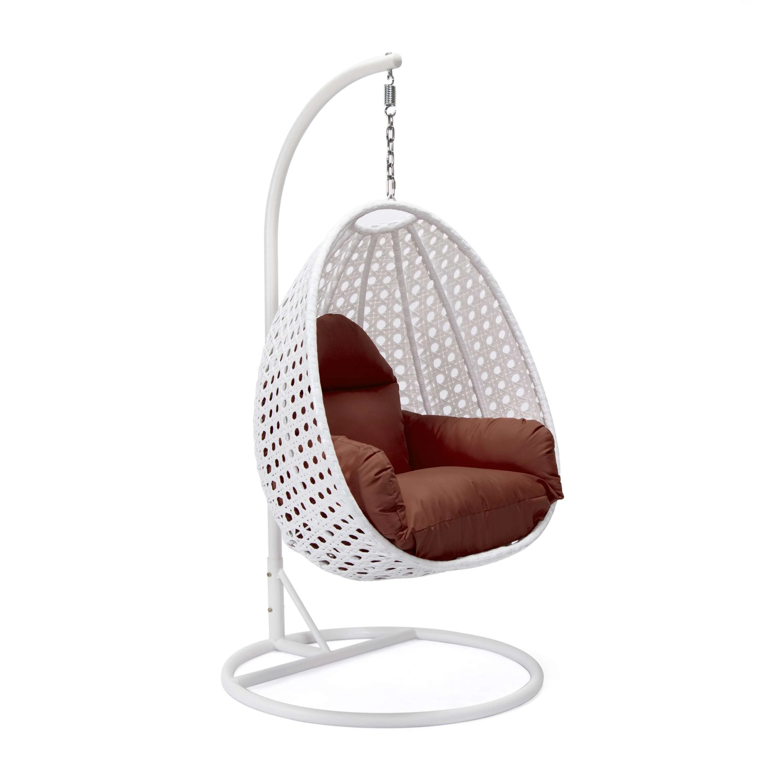 LeisureMod White Wicker Hanging Egg Swing Chair - Image 37