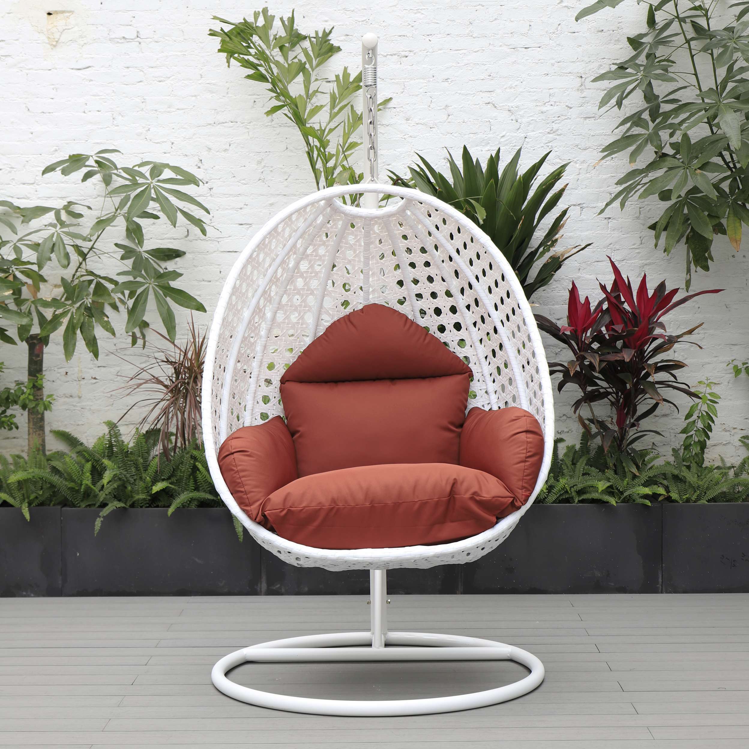 LeisureMod White Wicker Hanging Egg Swing Chair - Image 39