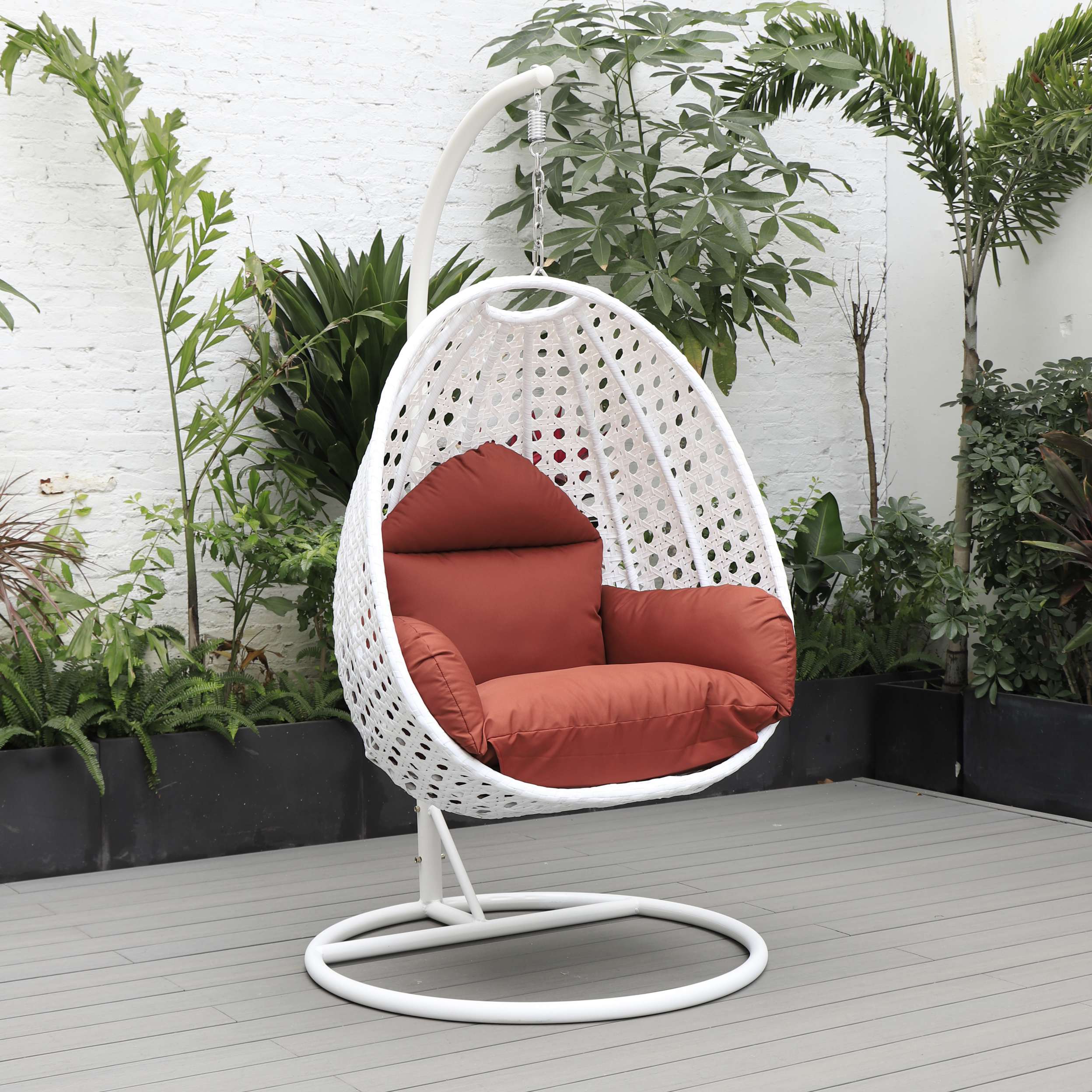 LeisureMod White Wicker Hanging Egg Swing Chair - Image 40