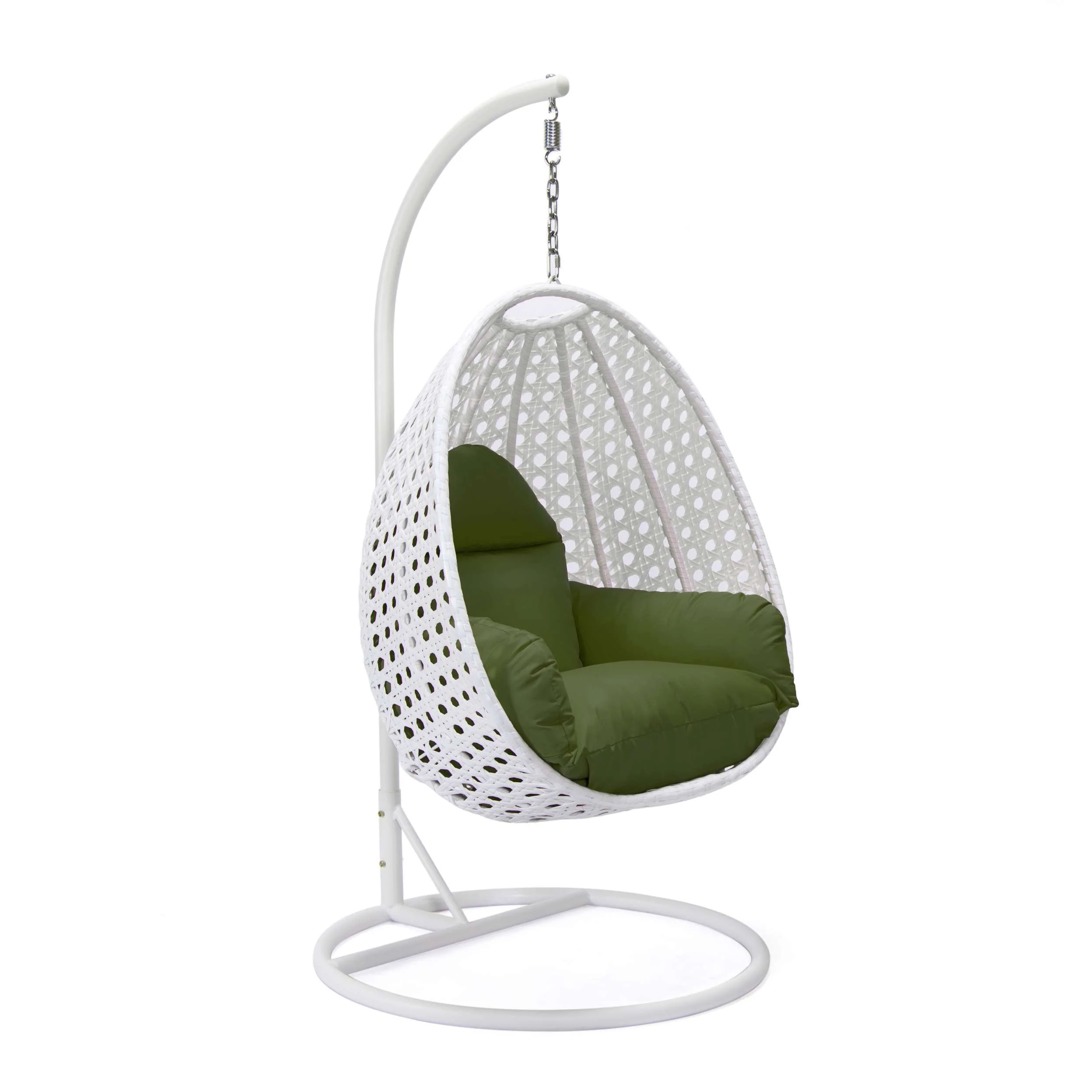 LeisureMod White Wicker Hanging Egg Swing Chair - Image 47