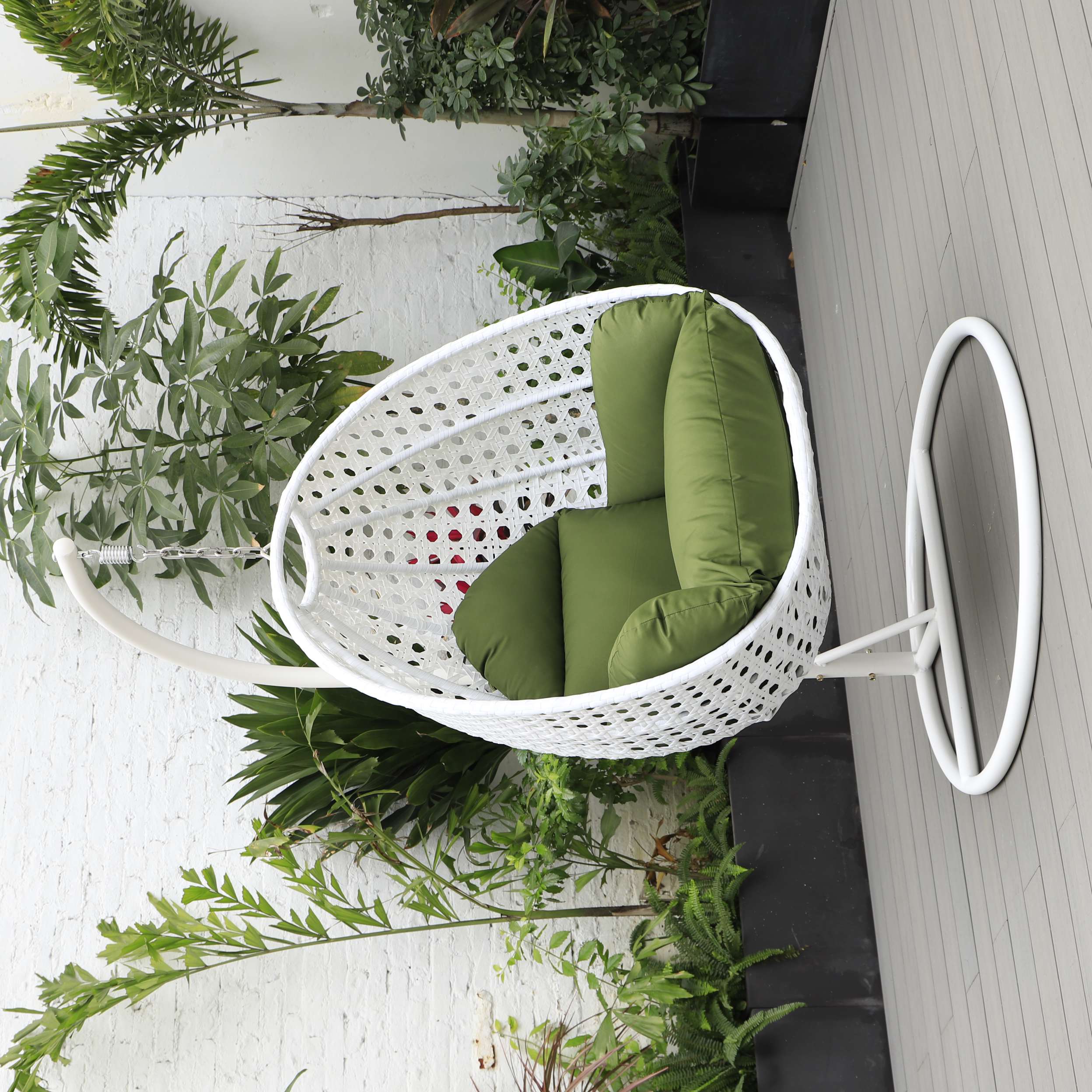 LeisureMod White Wicker Hanging Egg Swing Chair - Image 49