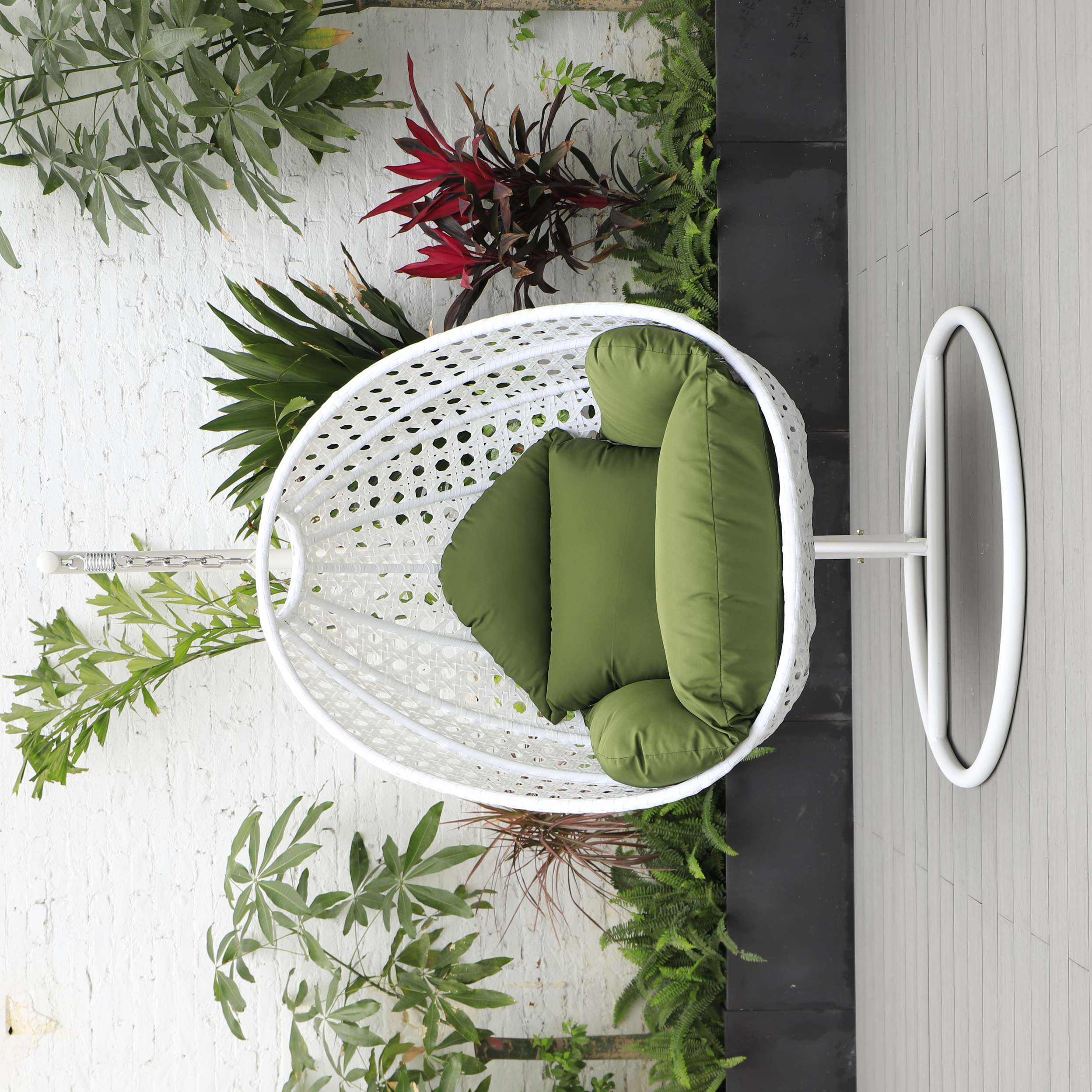 LeisureMod White Wicker Hanging Egg Swing Chair - Image 50