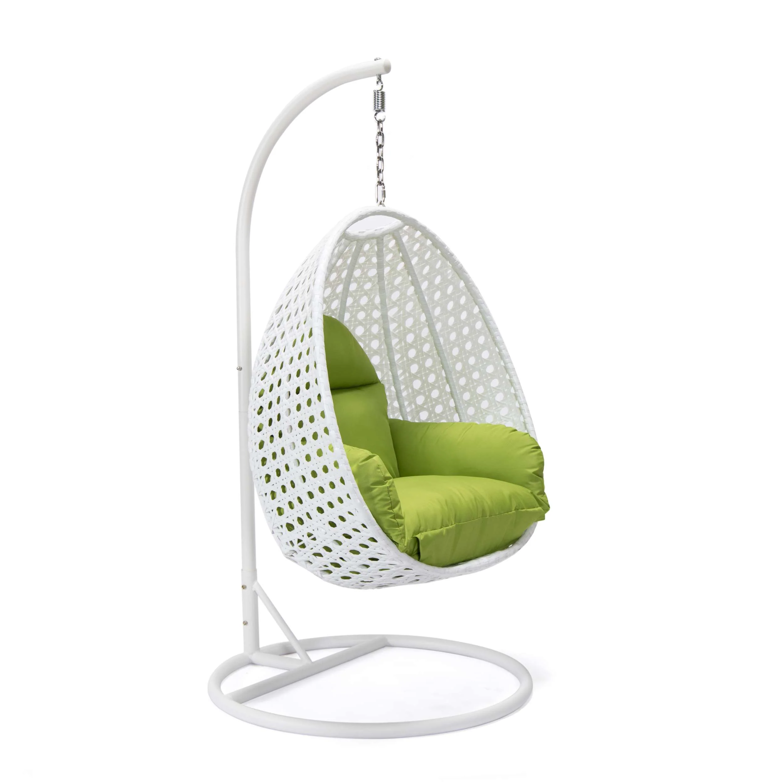 LeisureMod White Wicker Hanging Egg Swing Chair - Image 56