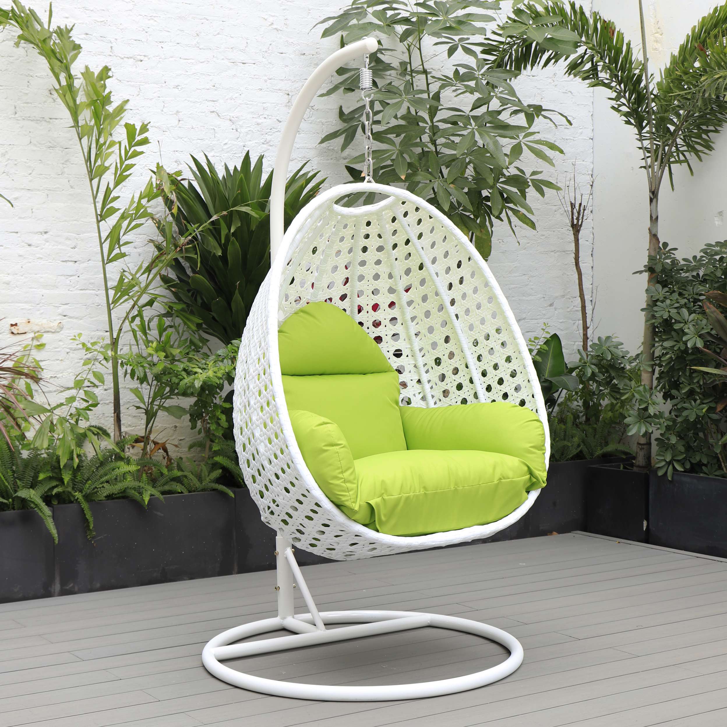 LeisureMod White Wicker Hanging Egg Swing Chair - Image 57