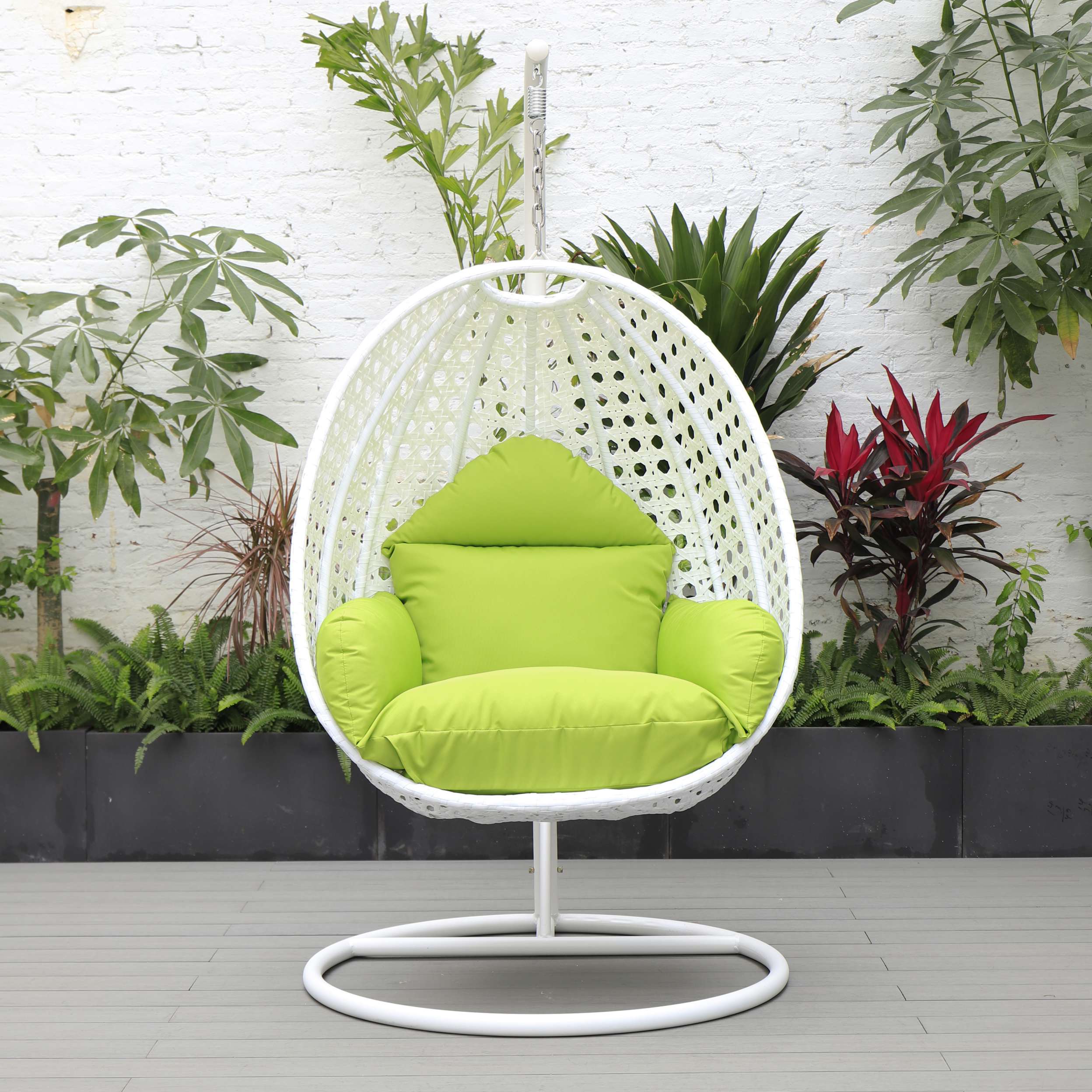 LeisureMod White Wicker Hanging Egg Swing Chair - Image 58