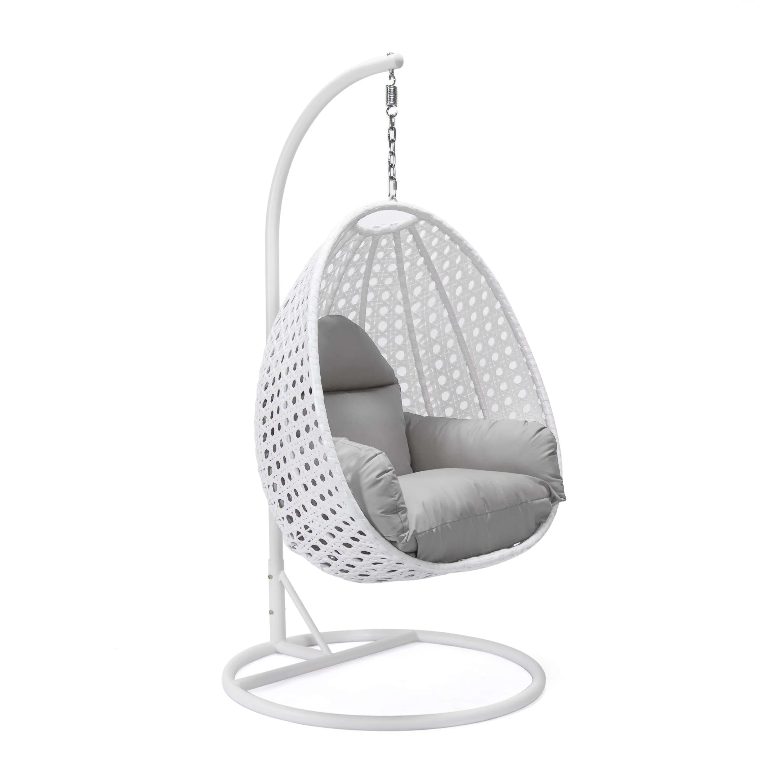LeisureMod White Wicker Hanging Egg Swing Chair - Image 65