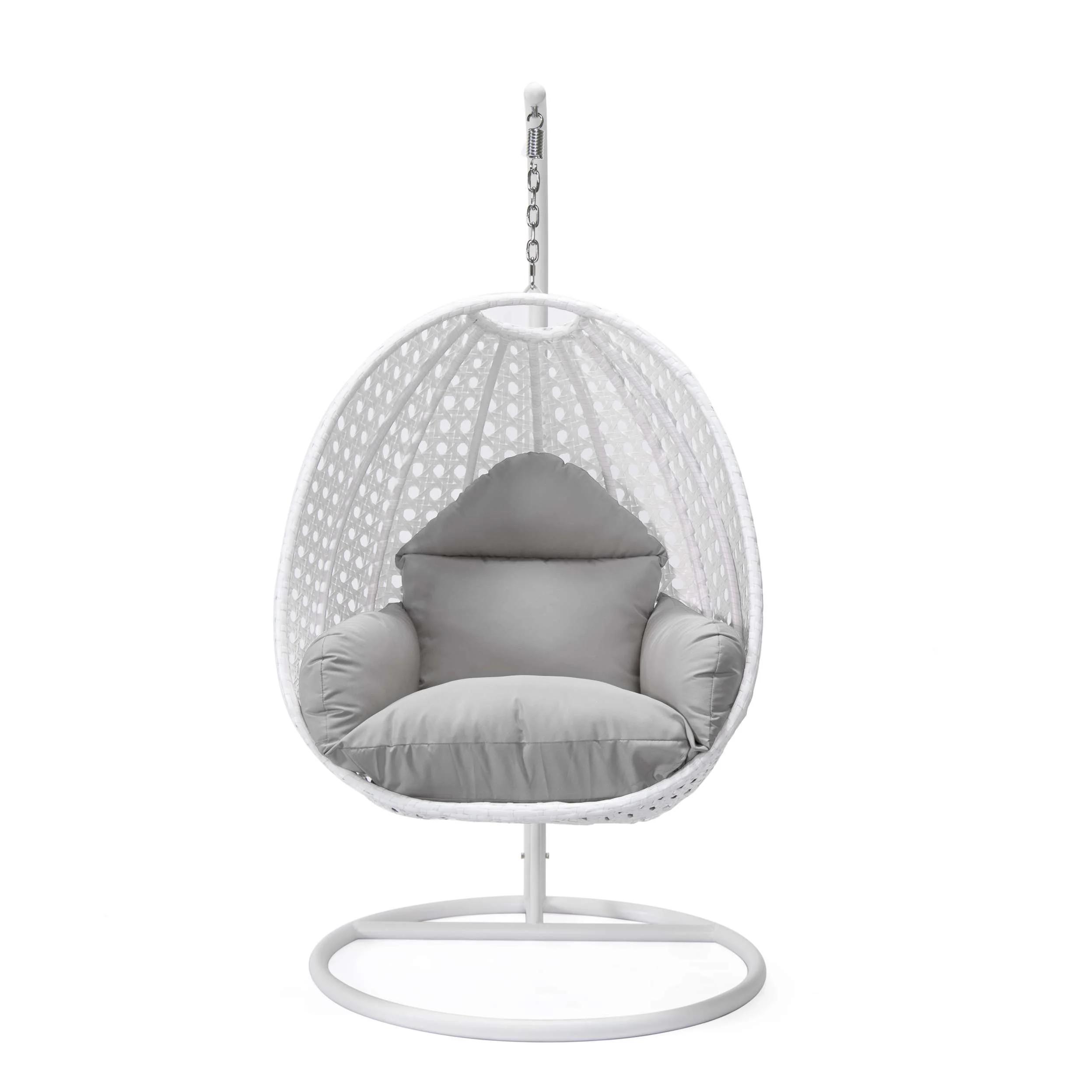 LeisureMod White Wicker Hanging Egg Swing Chair - Image 66