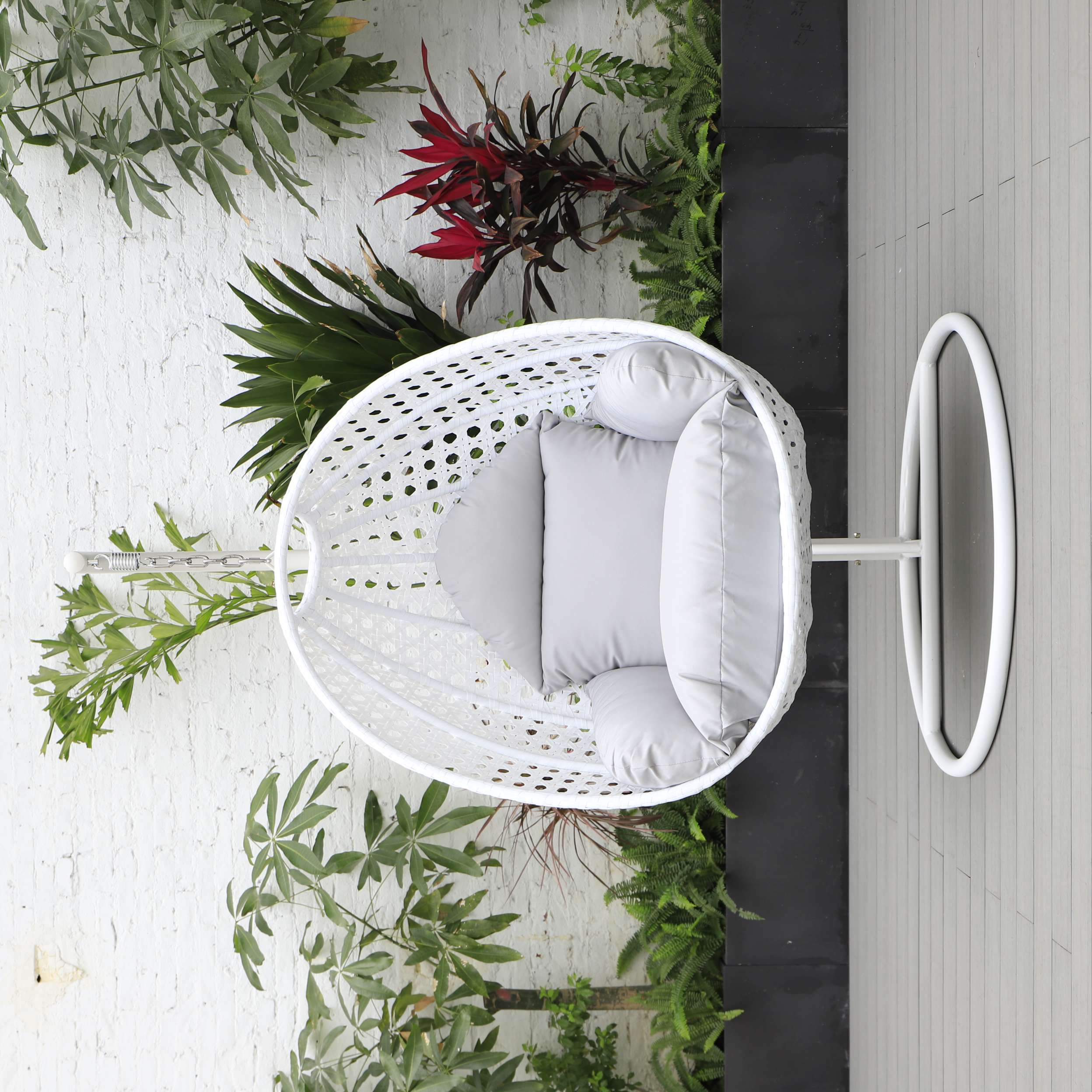 LeisureMod White Wicker Hanging Egg Swing Chair - Image 67