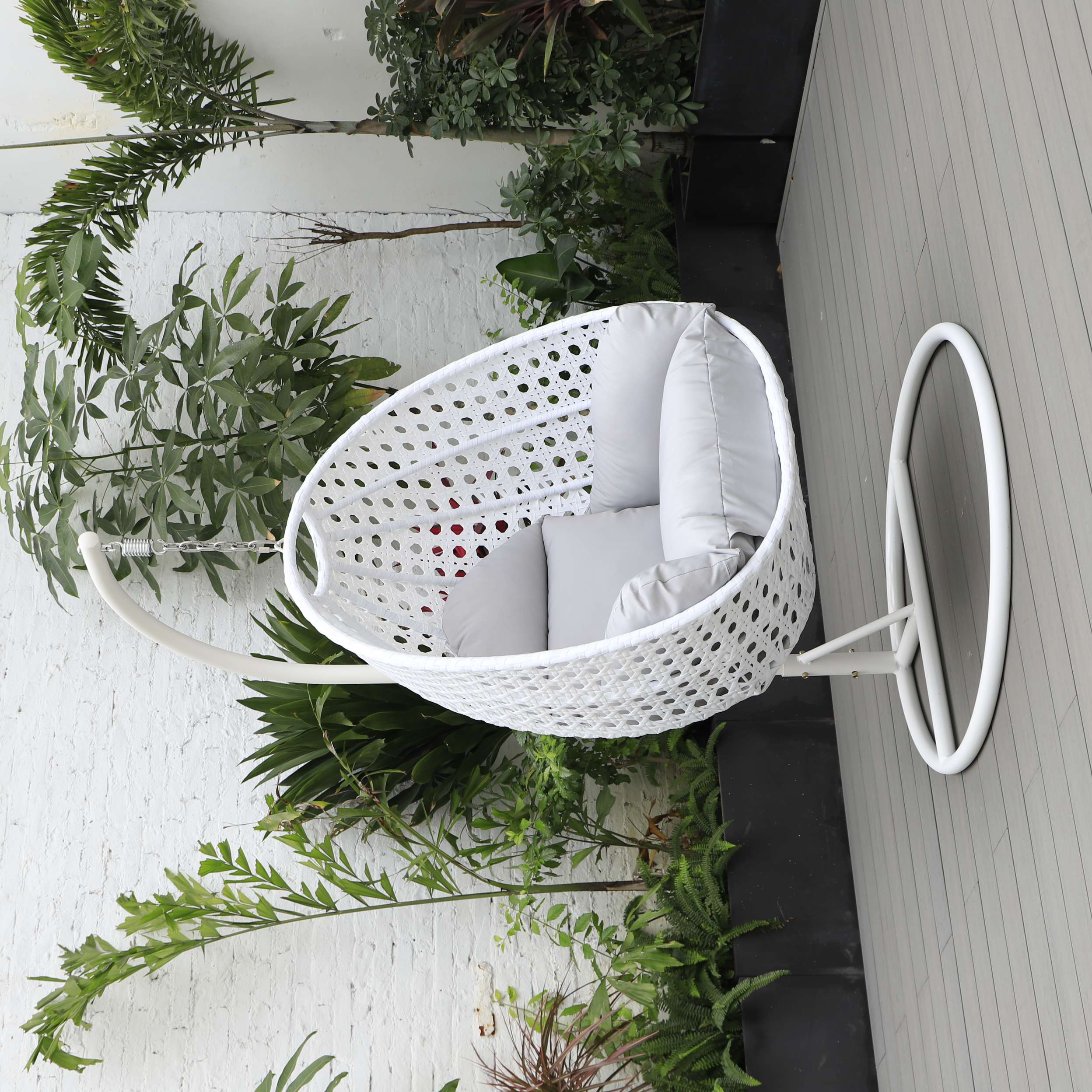 LeisureMod White Wicker Hanging Egg Swing Chair - Image 68