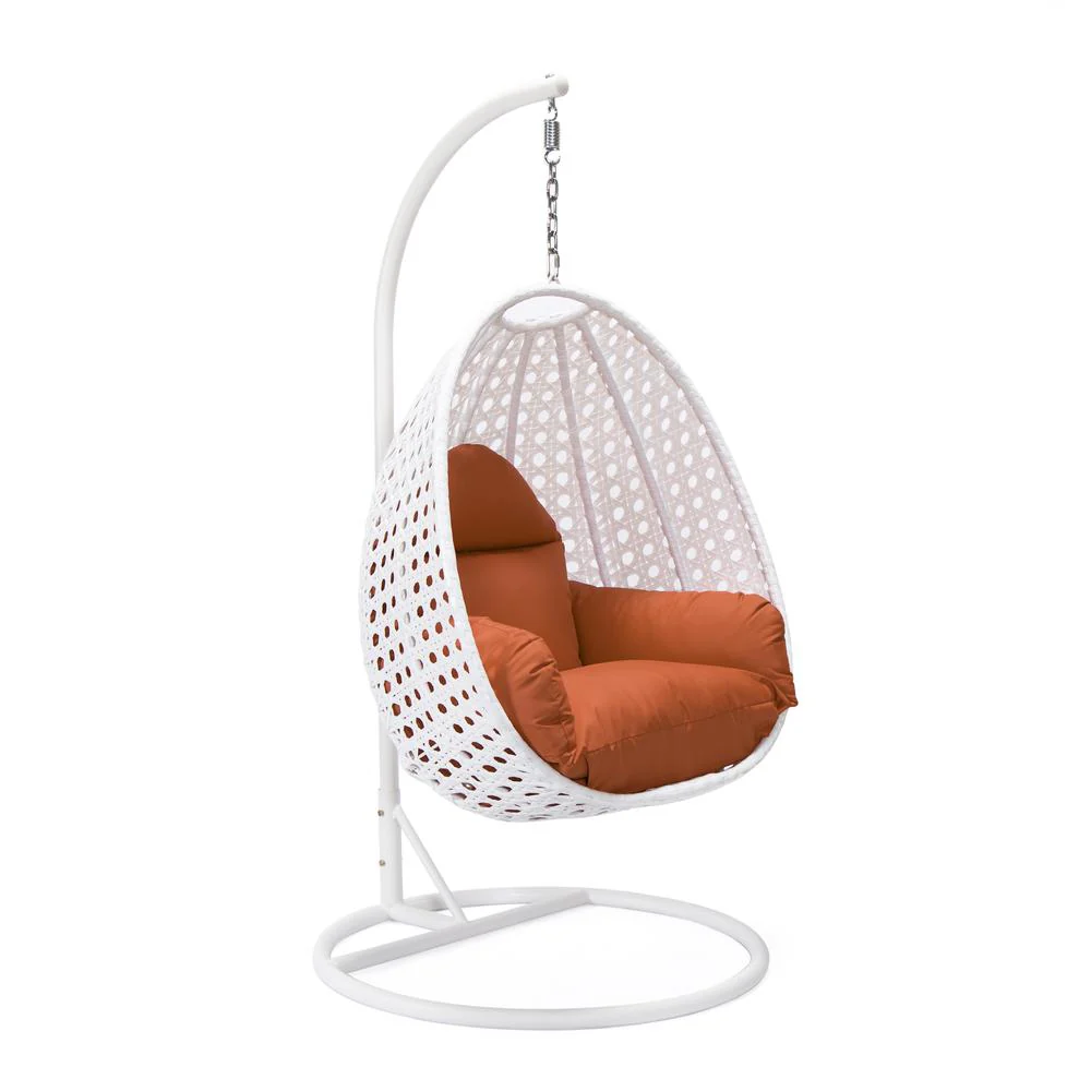 LeisureMod White Wicker Hanging Egg Swing Chair - Image 69