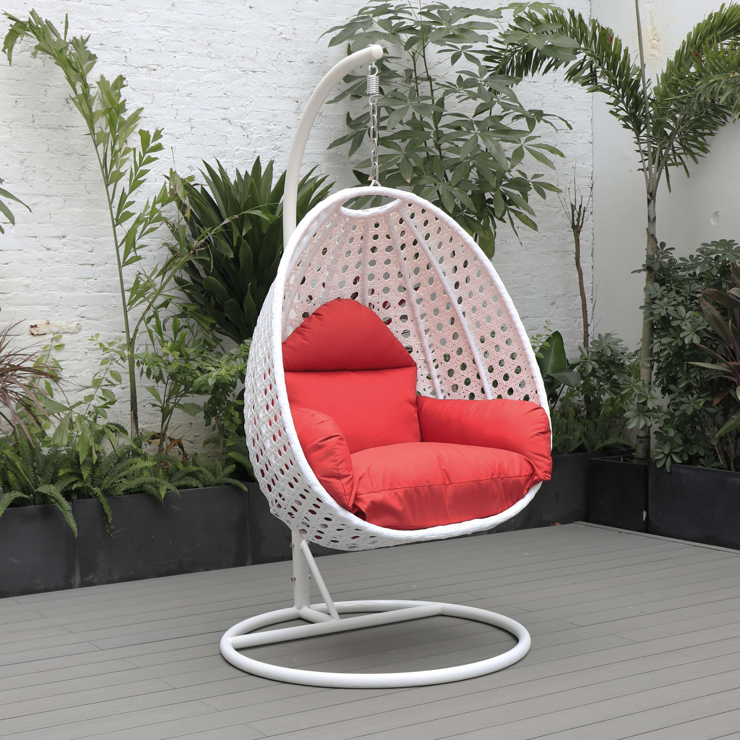 LeisureMod White Wicker Hanging Egg Swing Chair - Image 79