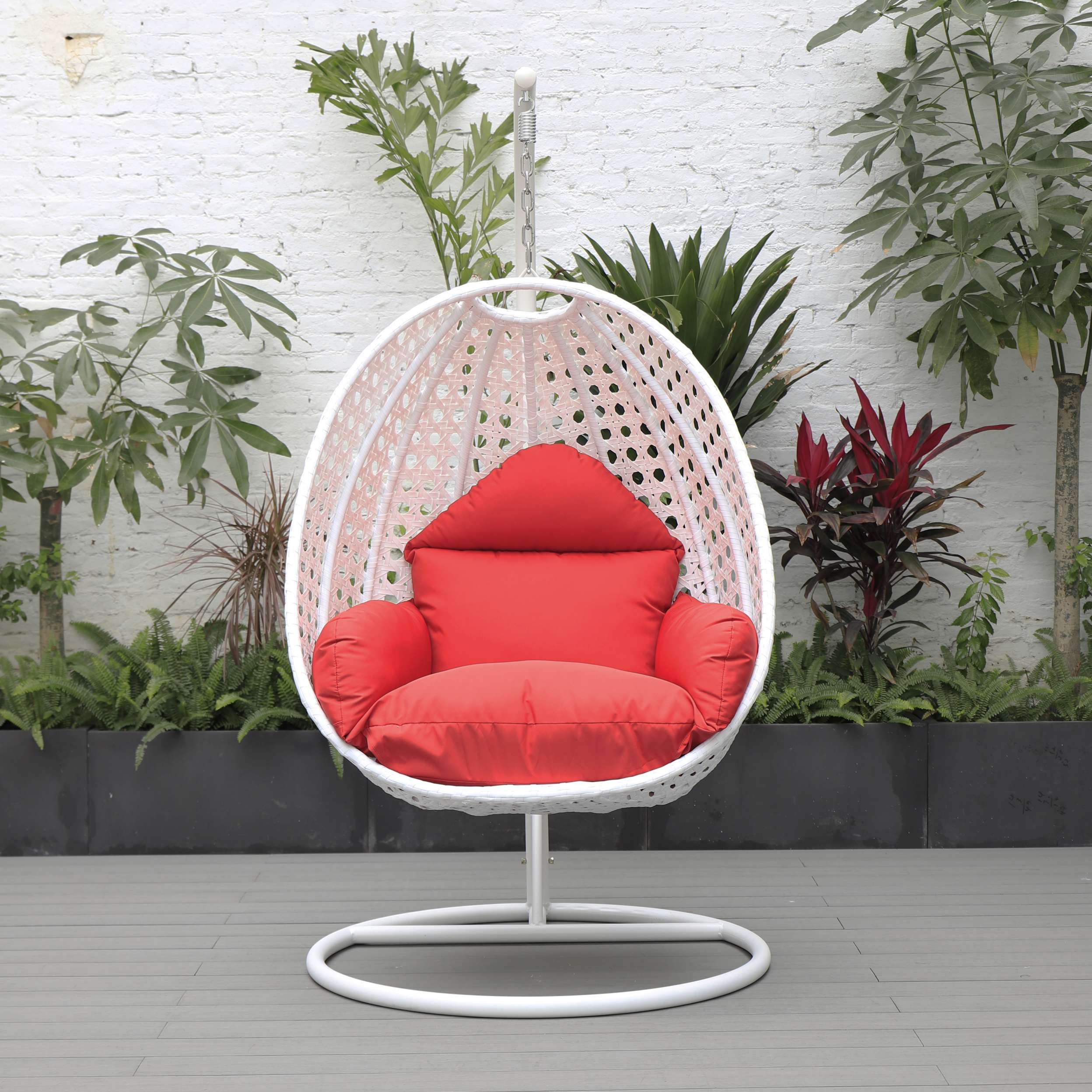 LeisureMod White Wicker Hanging Egg Swing Chair - Image 80