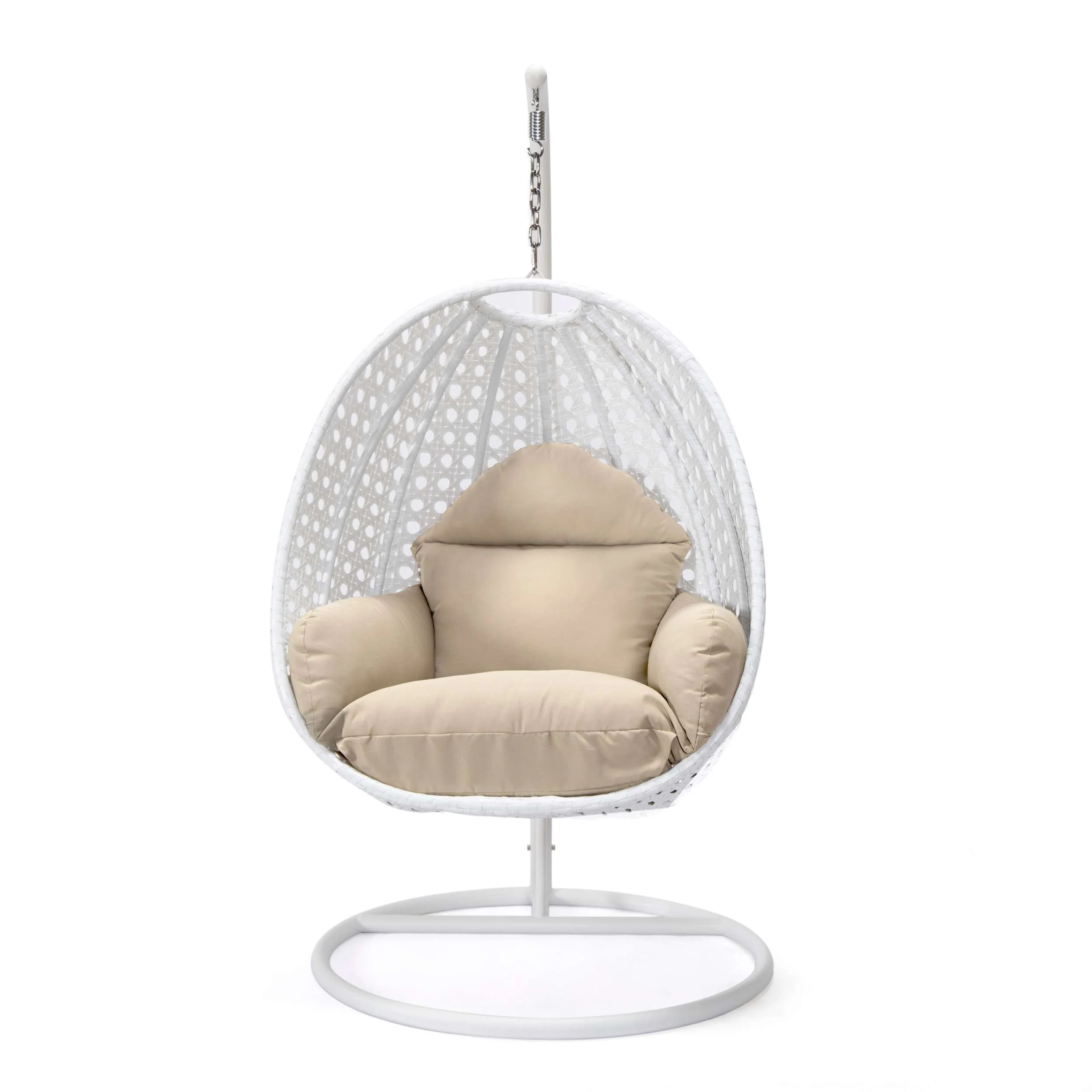 LeisureMod White Wicker Hanging Egg Swing Chair - Image 82