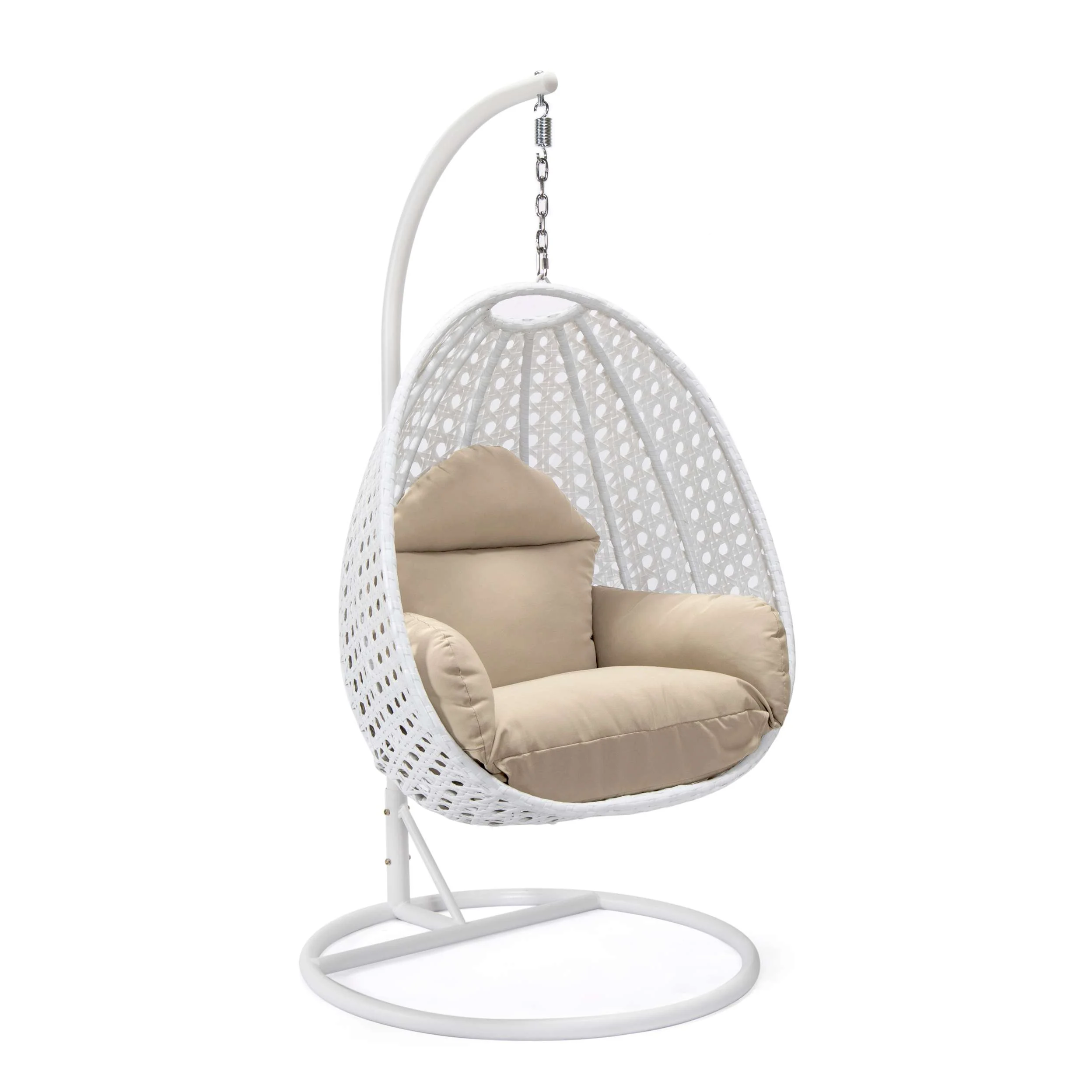 LeisureMod White Wicker Hanging Egg Swing Chair - Image 83