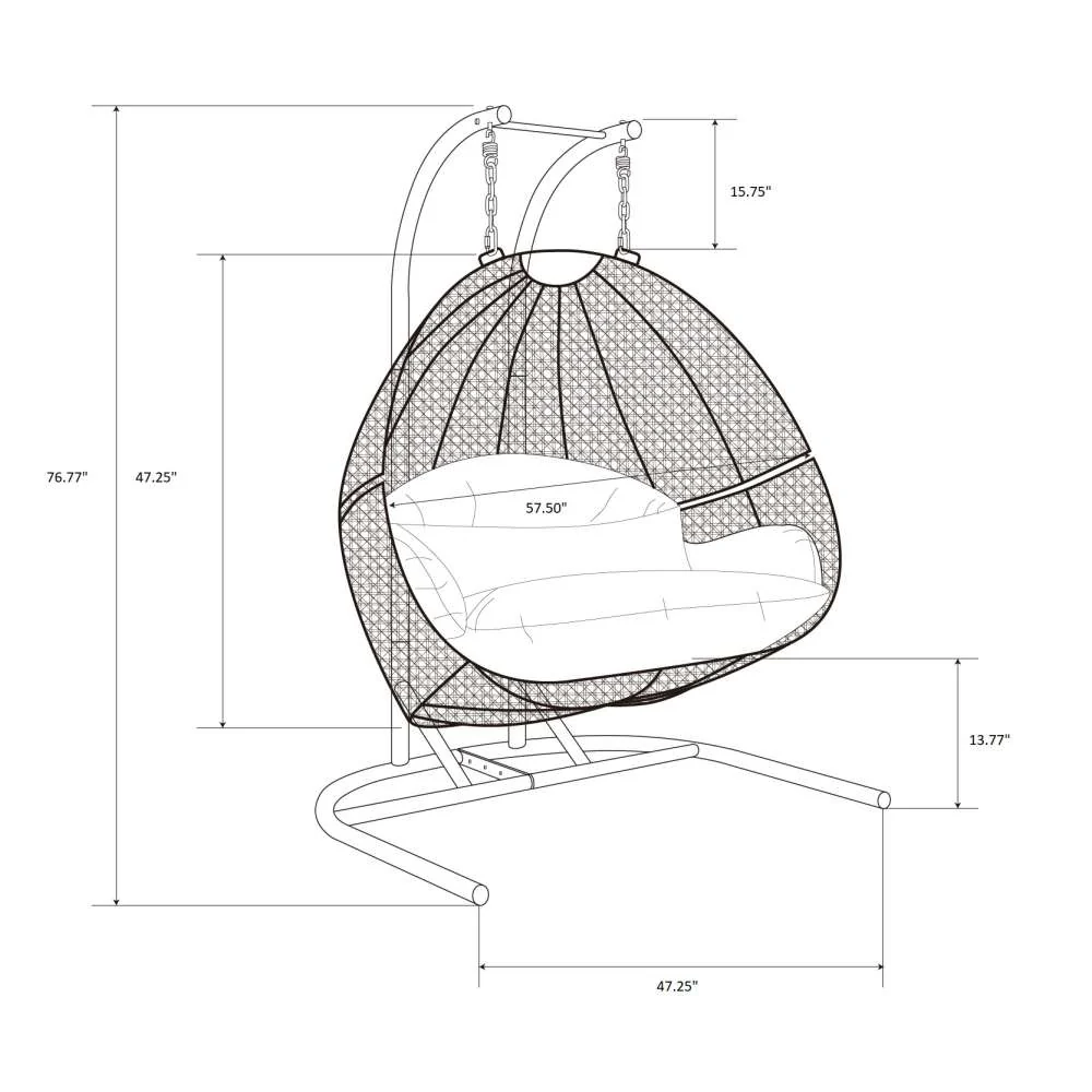 LeisureMod Wicker Hanging Double Egg Swing Chair  - EKDBG-57A - Image 18