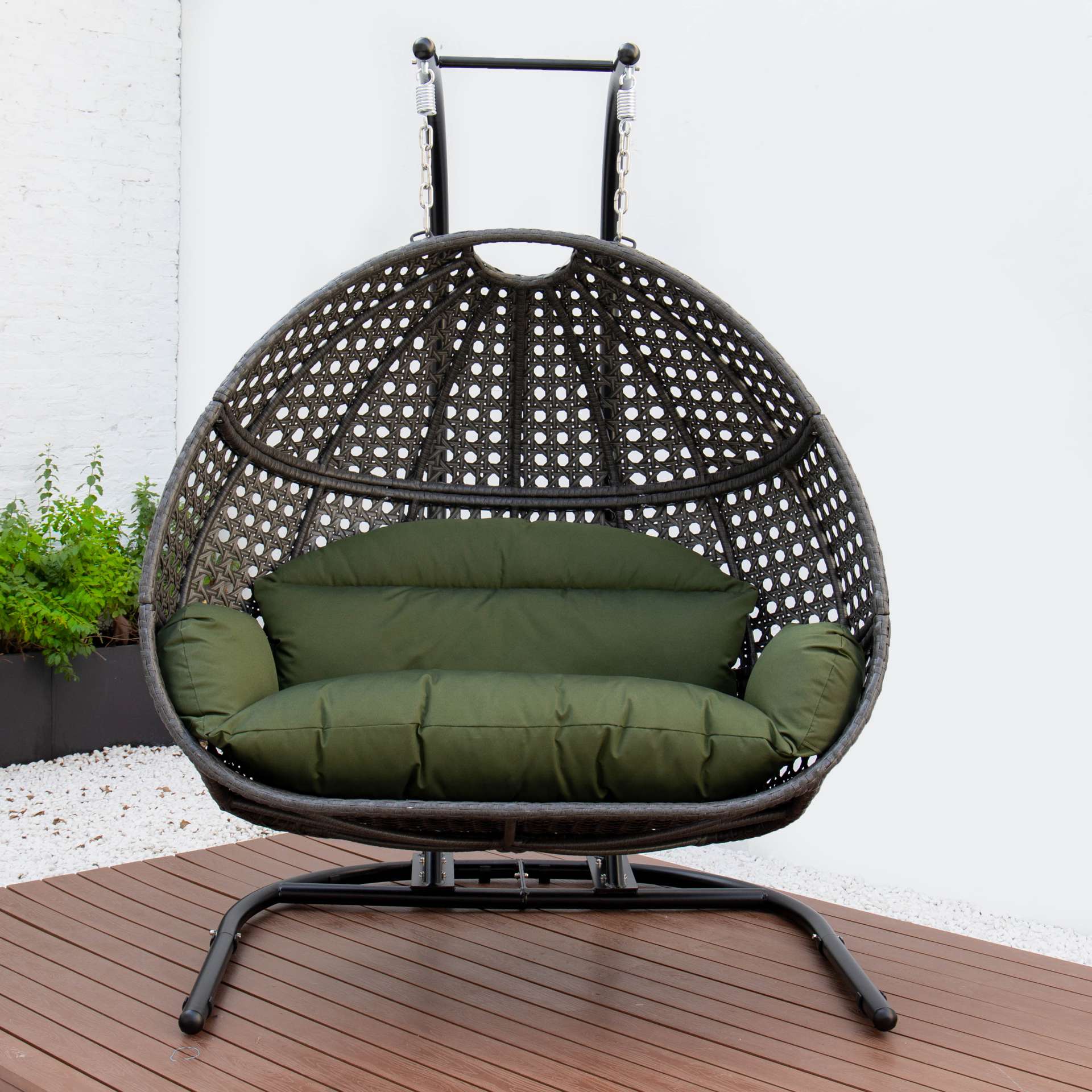 LeisureMod Wicker Hanging Double Egg Swing Chair  - EKDCH-57BR - Image 17