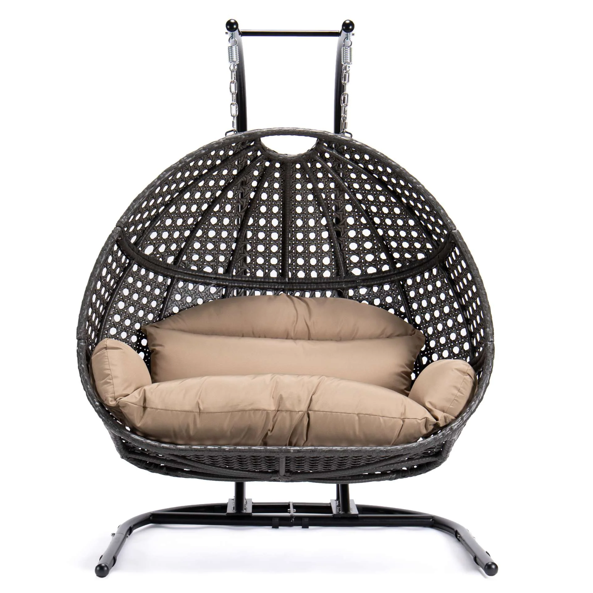 LeisureMod Wicker Hanging Double Egg Swing Chair  - EKDCH-57BR - Image 2
