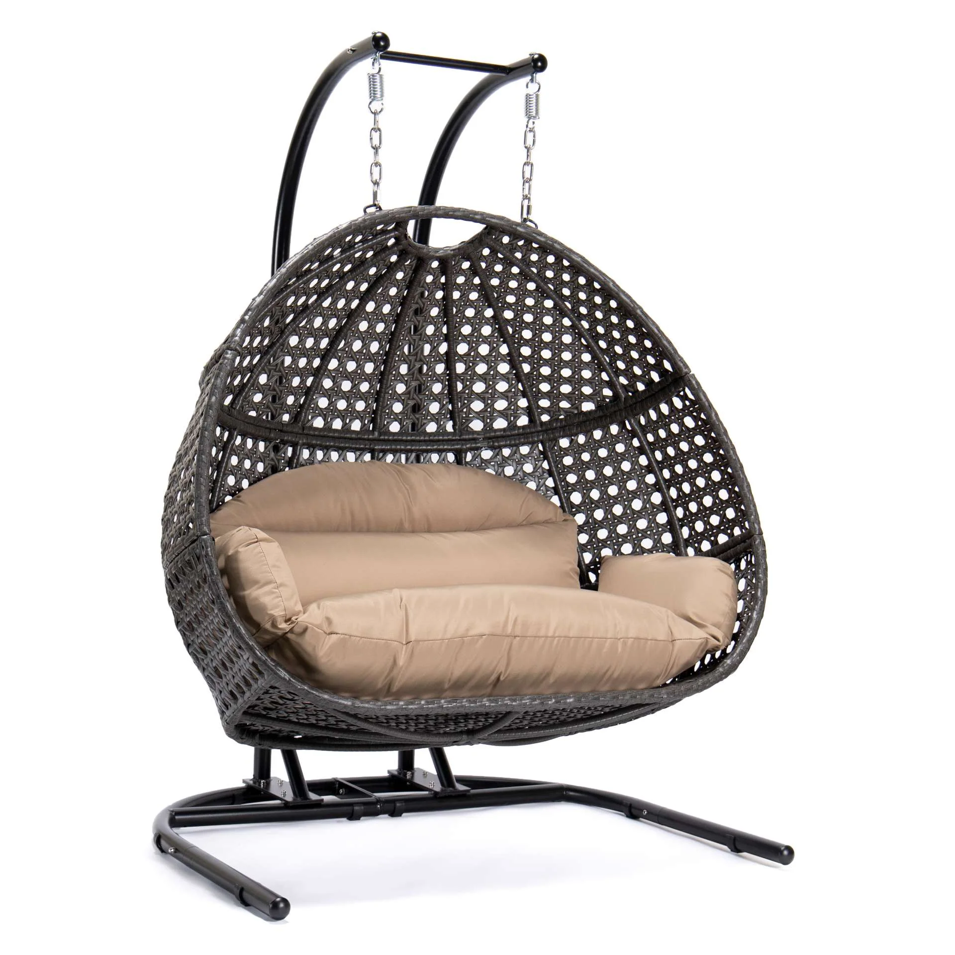 LeisureMod Wicker Hanging Double Egg Swing Chair  - EKDCH-57BR - Image 3
