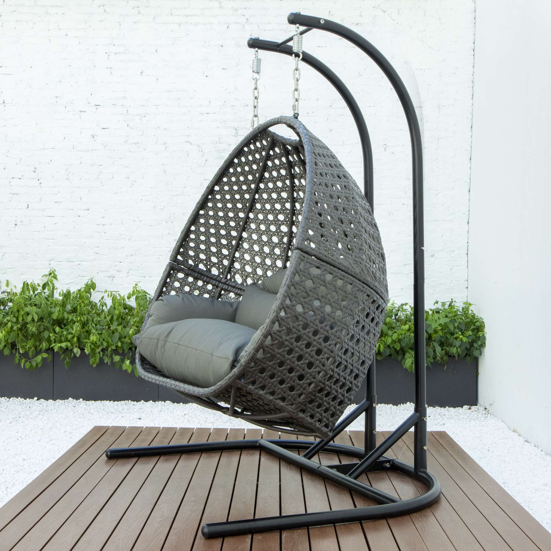 LeisureMod Wicker Hanging Double Egg Swing Chair  - EKDCH-57BR - Image 30