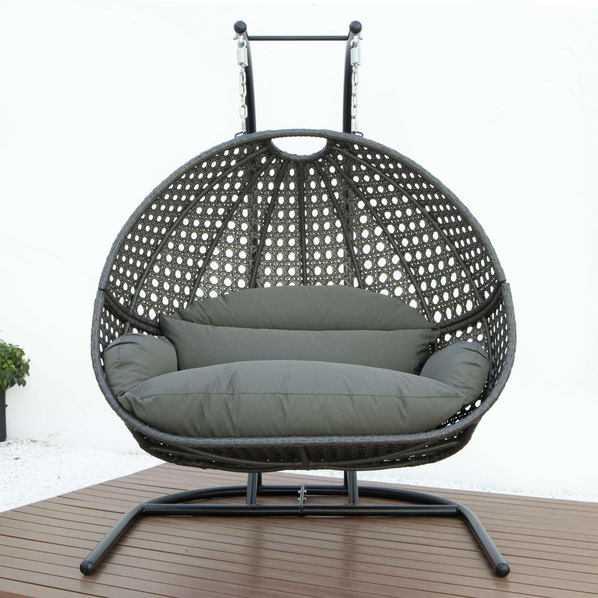 LeisureMod Wicker Hanging Double Egg Swing Chair  - EKDCH-57BR - Image 31