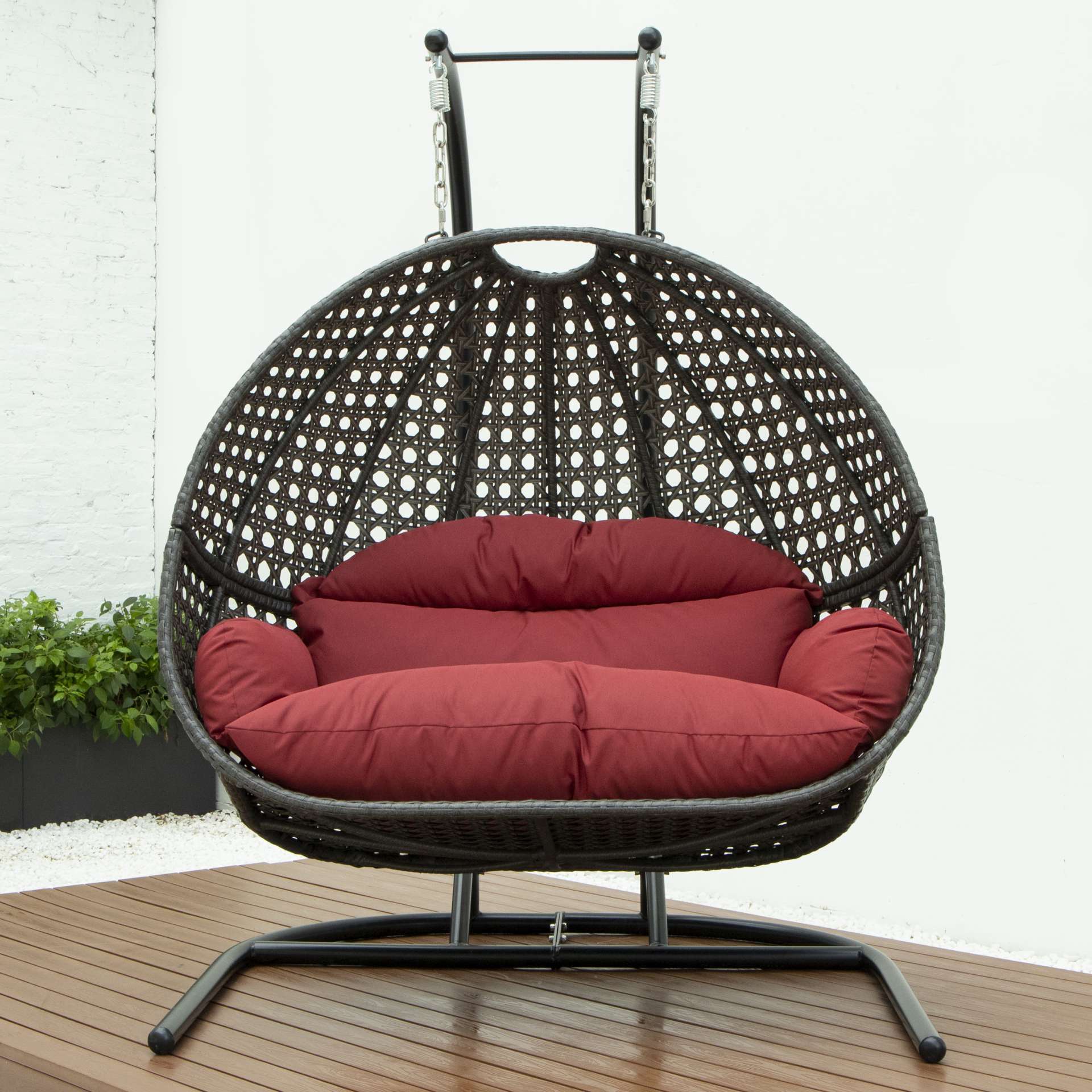 LeisureMod Wicker Hanging Double Egg Swing Chair  - EKDCH-57BR - Image 50