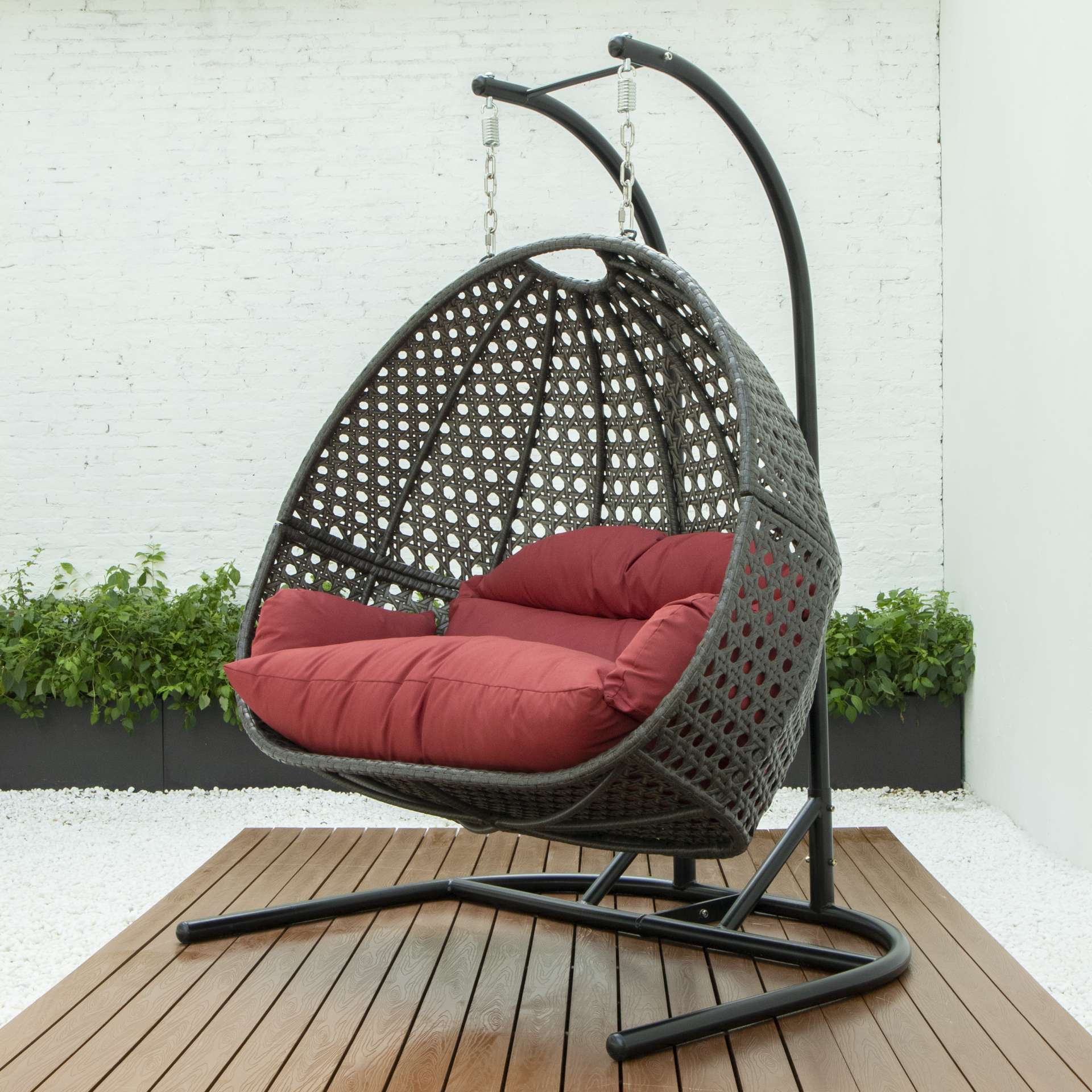 LeisureMod Wicker Hanging Double Egg Swing Chair  - EKDCH-57BR - Image 51