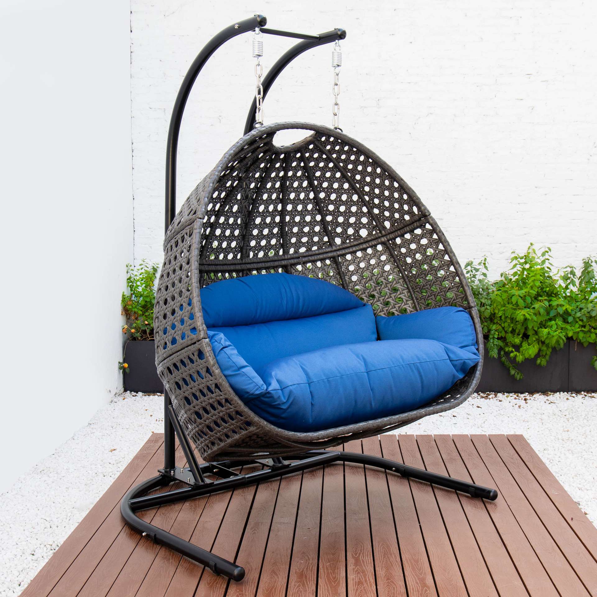 LeisureMod Wicker Hanging Double Egg Swing Chair  - EKDCH-57BR - Image 87