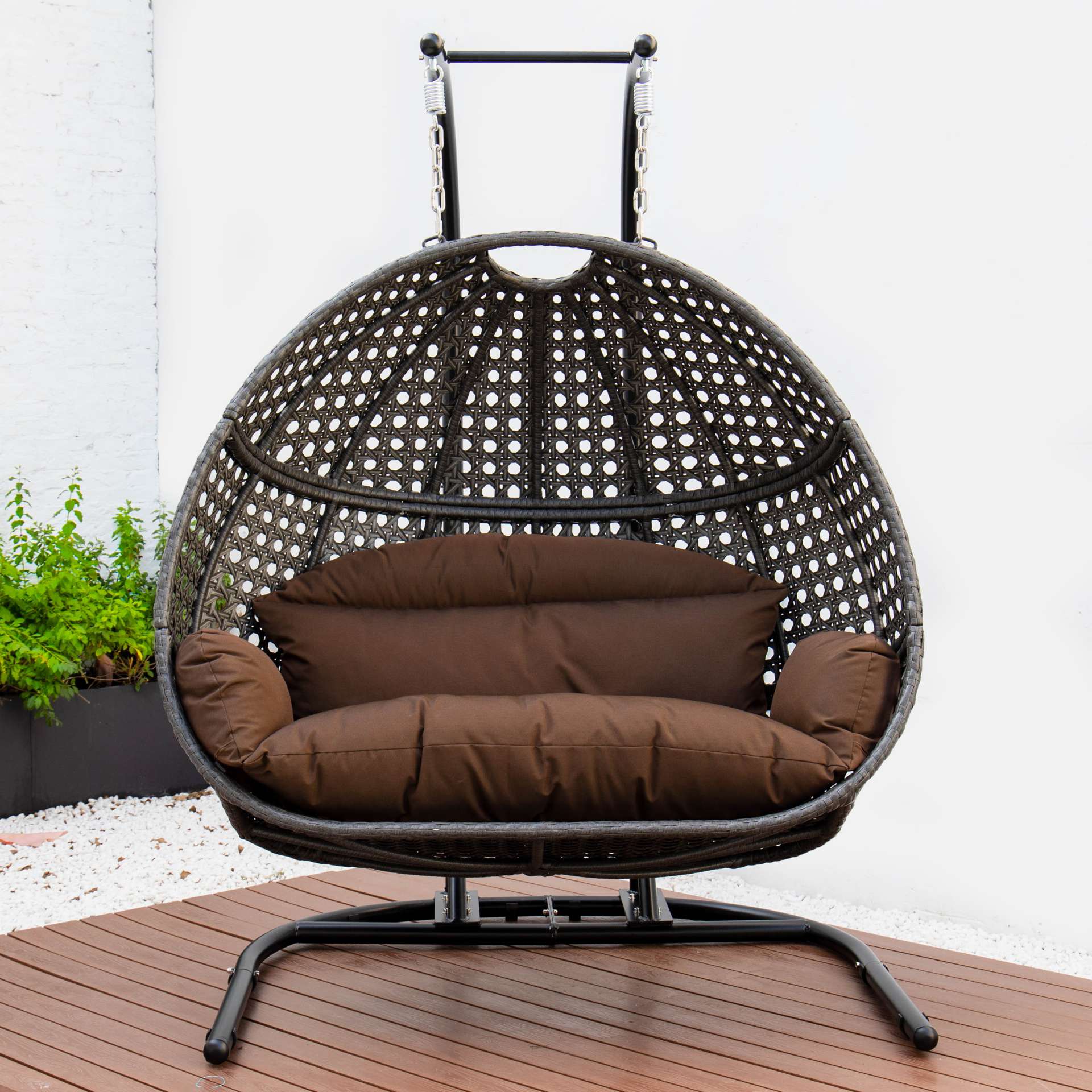 LeisureMod Wicker Hanging Double Egg Swing Chair  - EKDCH-57BR - Image 90