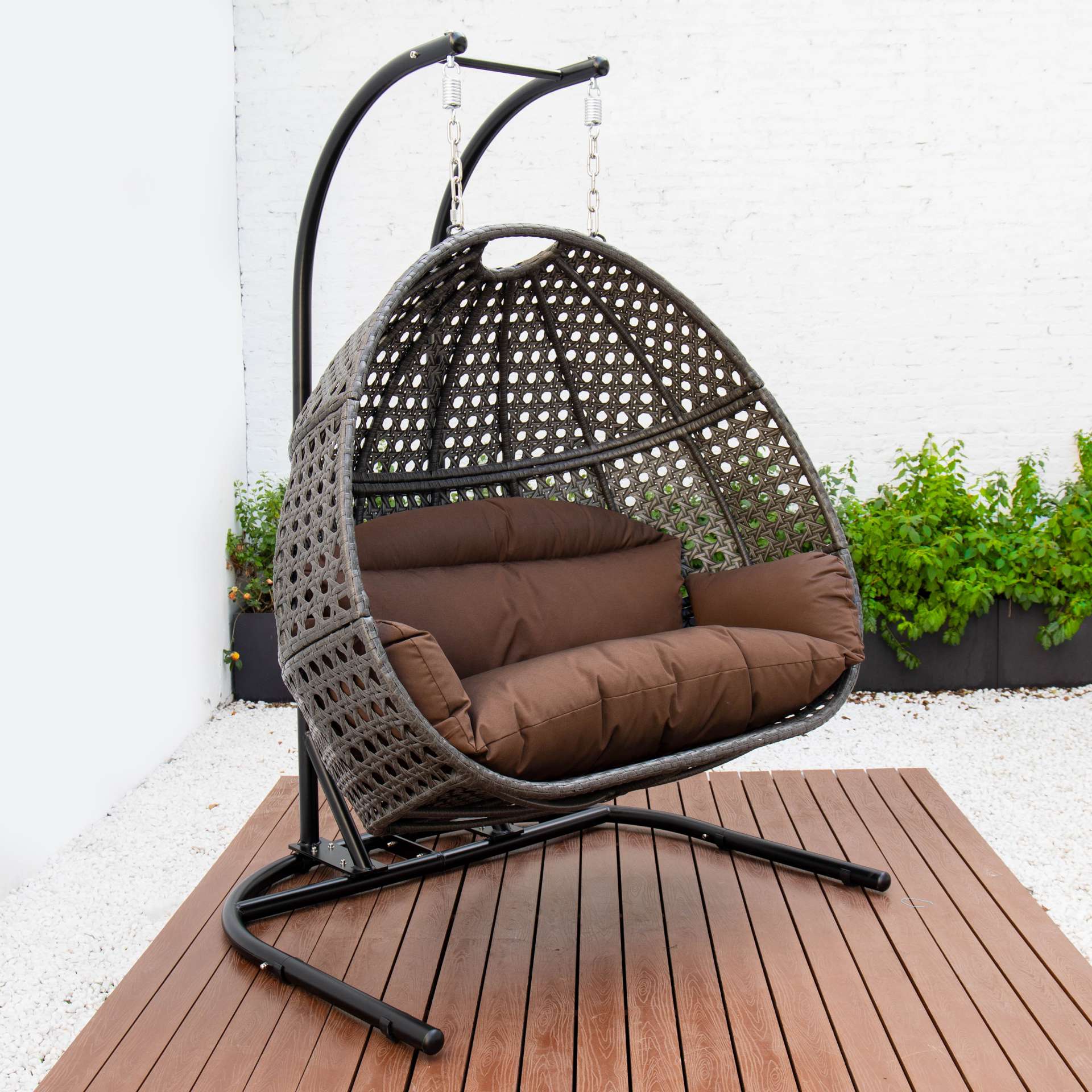 LeisureMod Wicker Hanging Double Egg Swing Chair  - EKDCH-57BR - Image 91