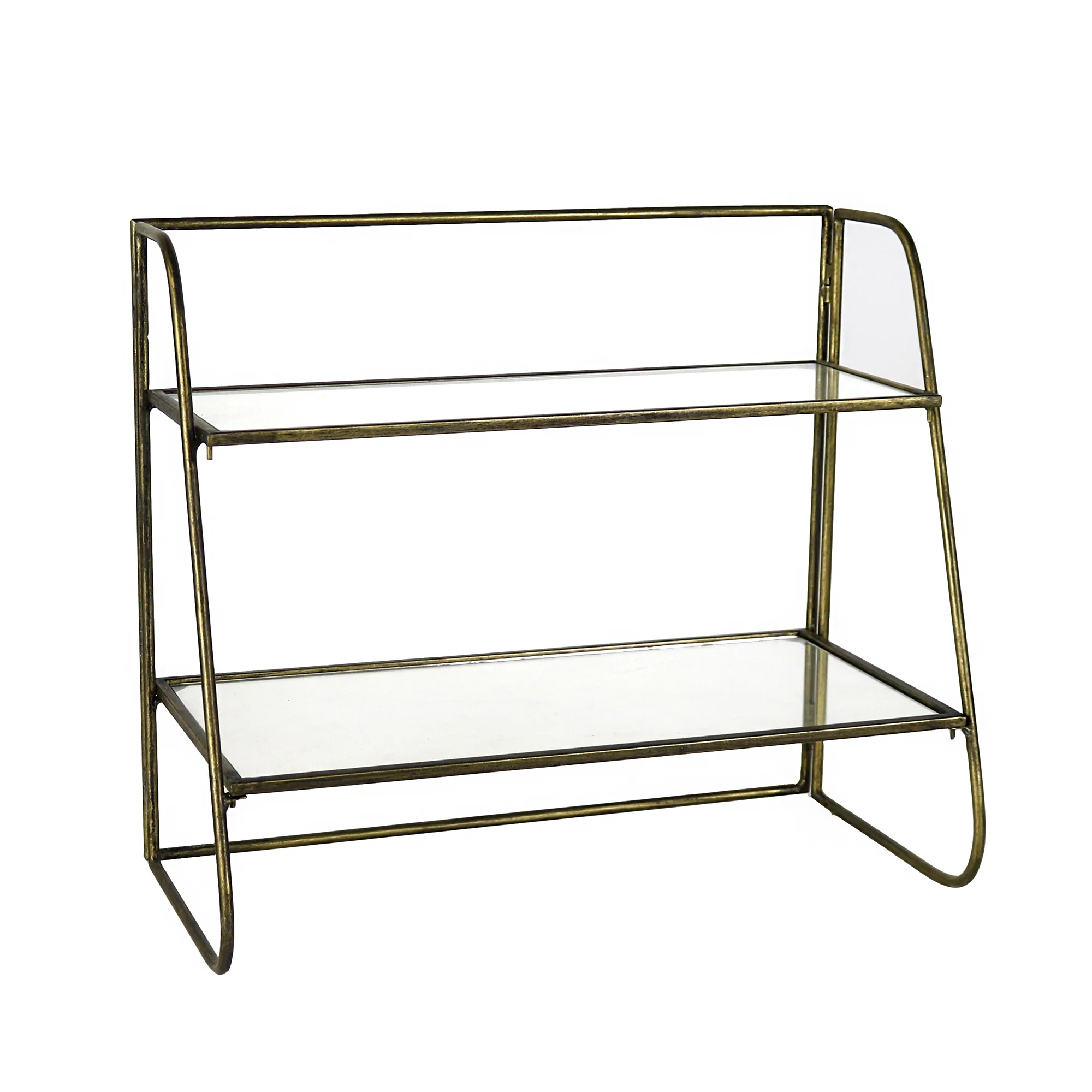 Lena Two-Tier Stand with Glass Shelves, Brass - Brass By HomArt - Image 2