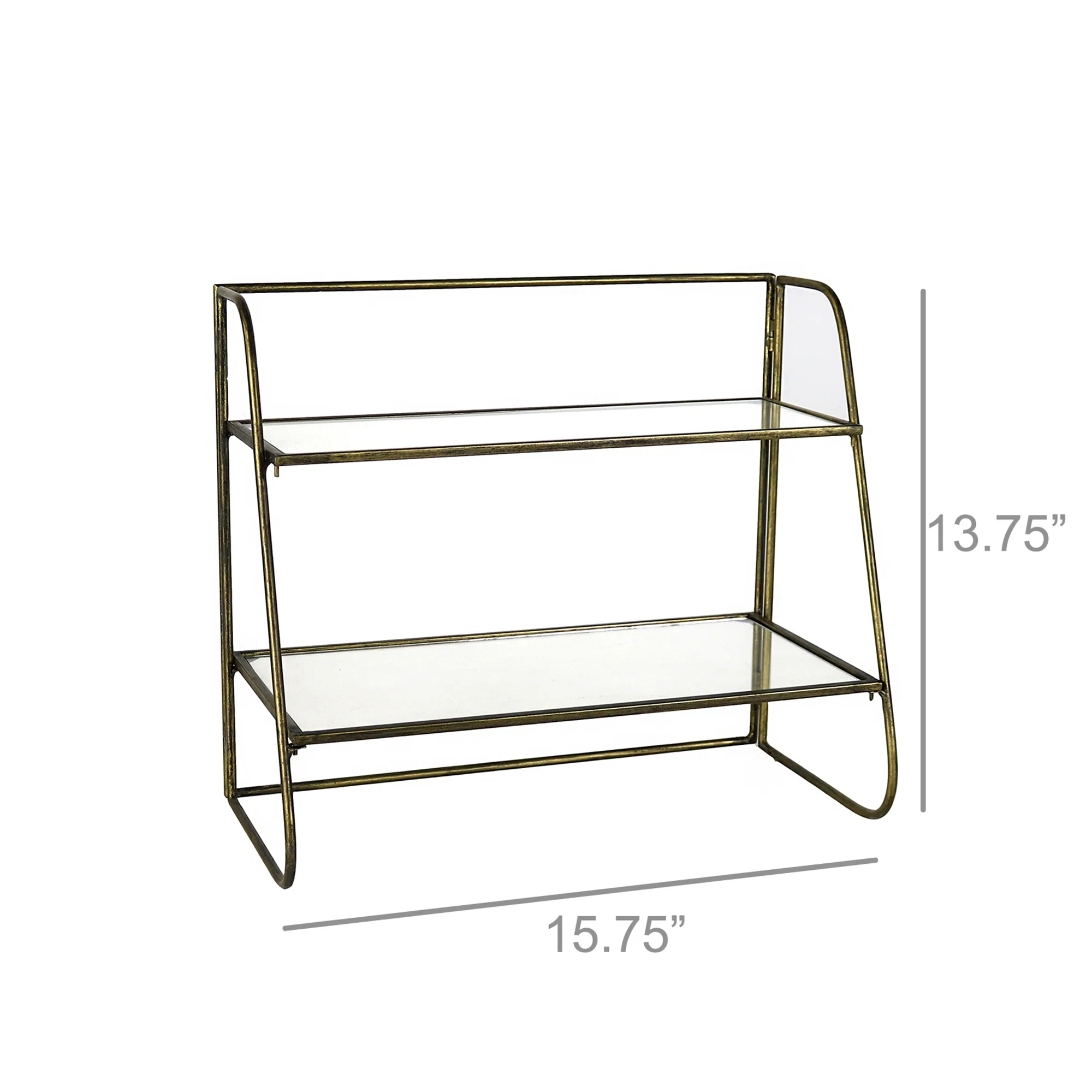 Lena Two-Tier Stand with Glass Shelves, Brass - Brass By HomArt - Image 3