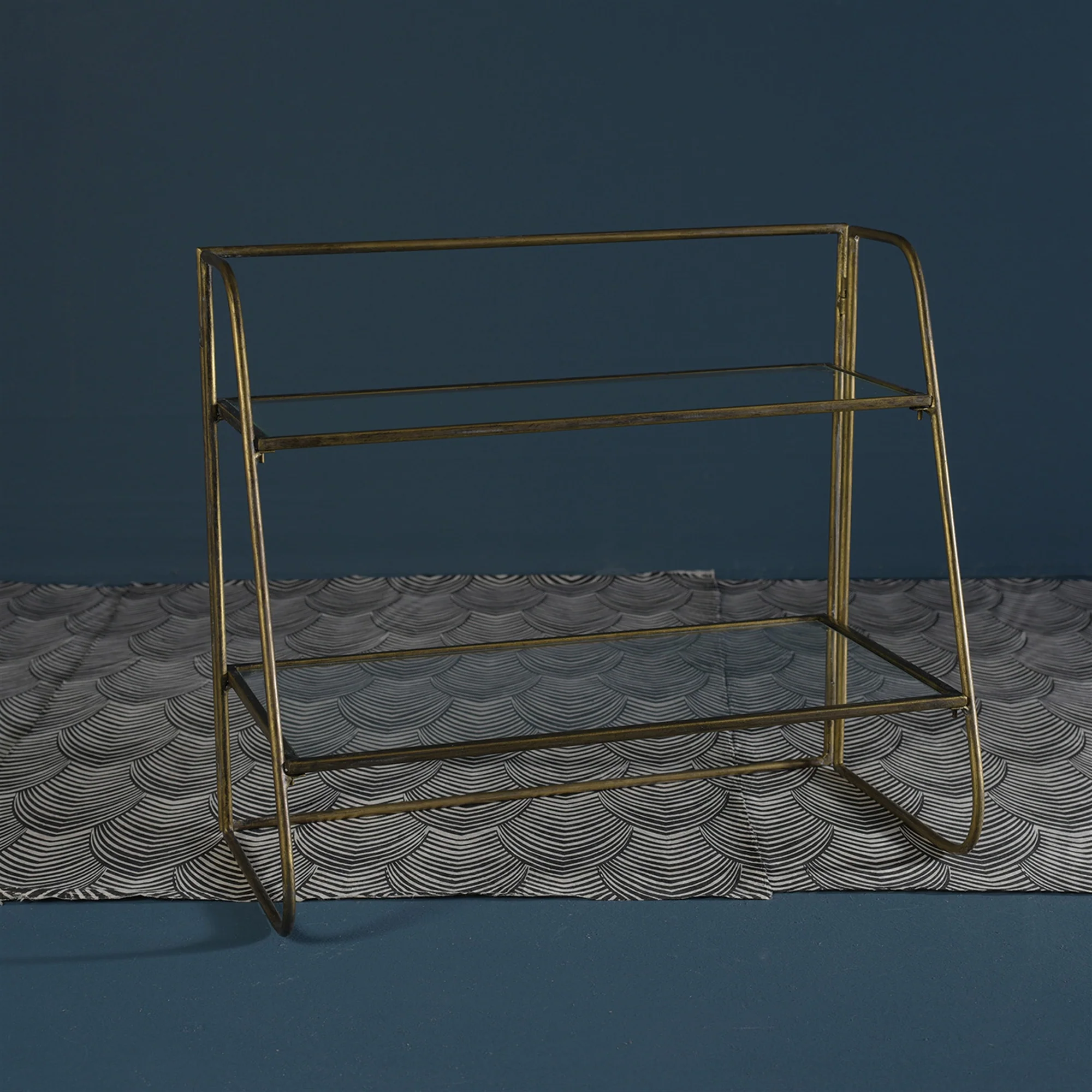 Lena Two-Tier Stand with Glass Shelves, Brass - Brass By HomArt - Image 4